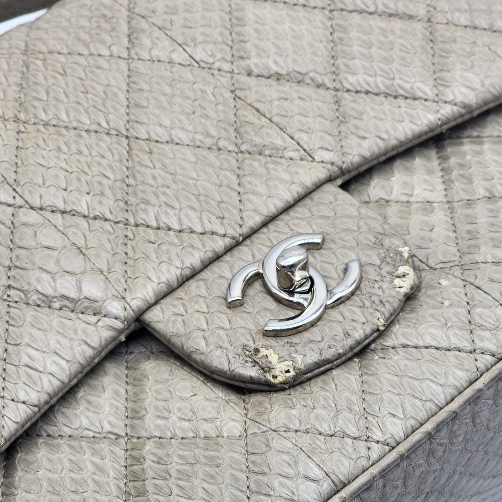 Chanel Python Easy Carry Medium Classic Flap Bag Top Handle Beige Size ONE SIZE - 6 Thumbnail