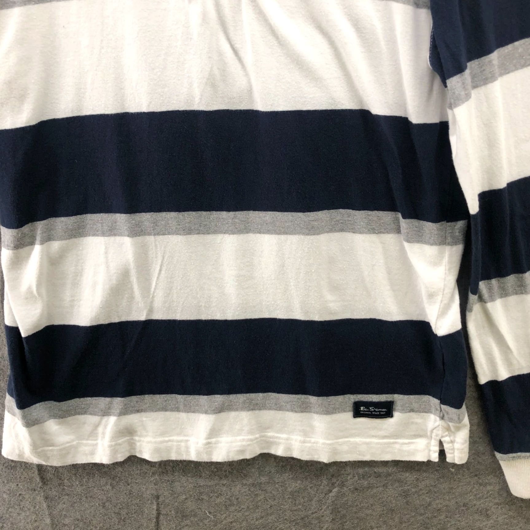 Ben Sherman Ben Sherman Striped 1/4 Zip Long Sleeve Shirt Mens M Cotton Blue Navy Casual Size US M / EU 48-50 / 2 - 4 Thumbnail