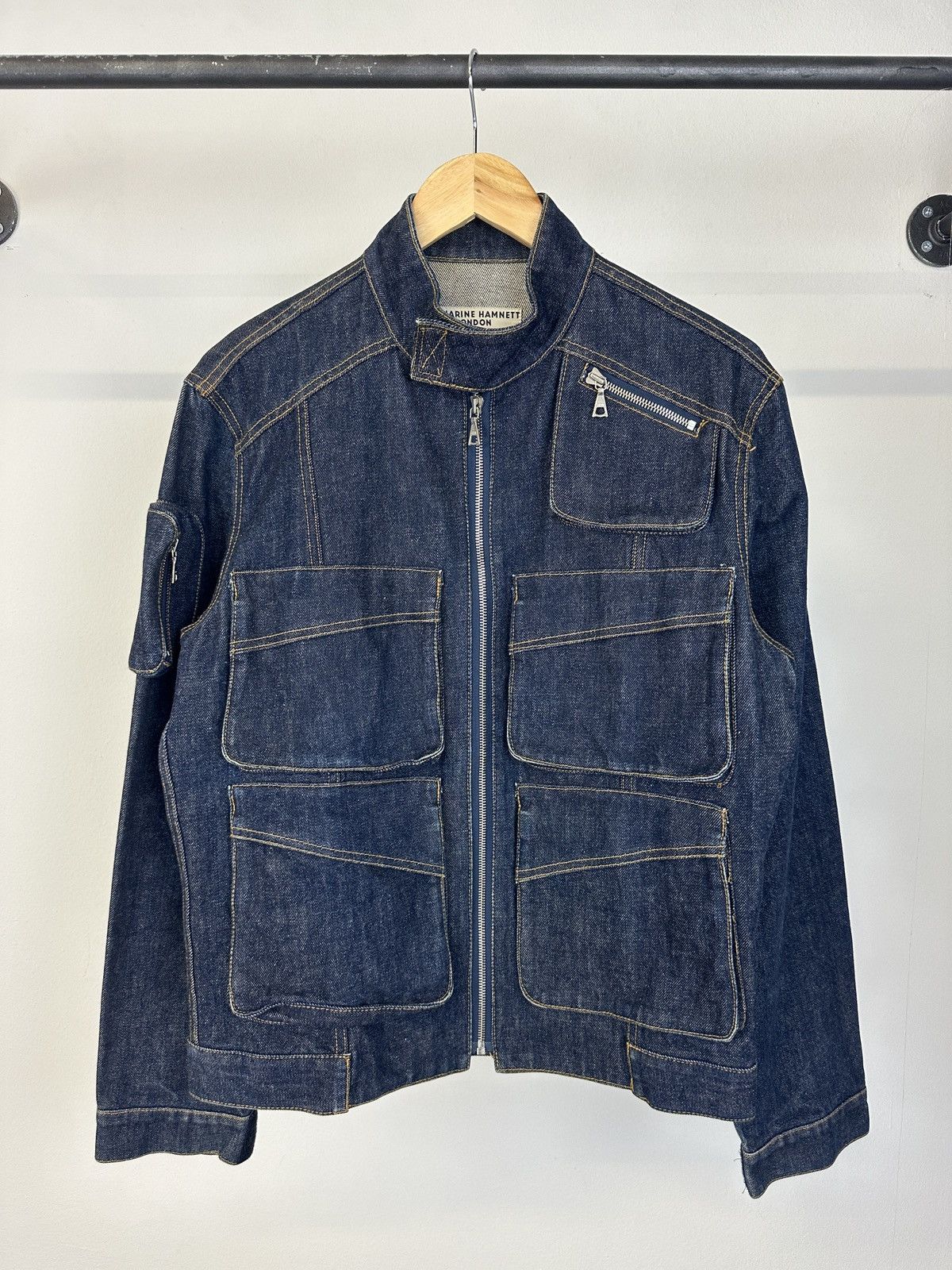 image of 1990S Katharine Hamnett London Cargo Denim Jacket in Denim Blue, Men's (Size Medium)