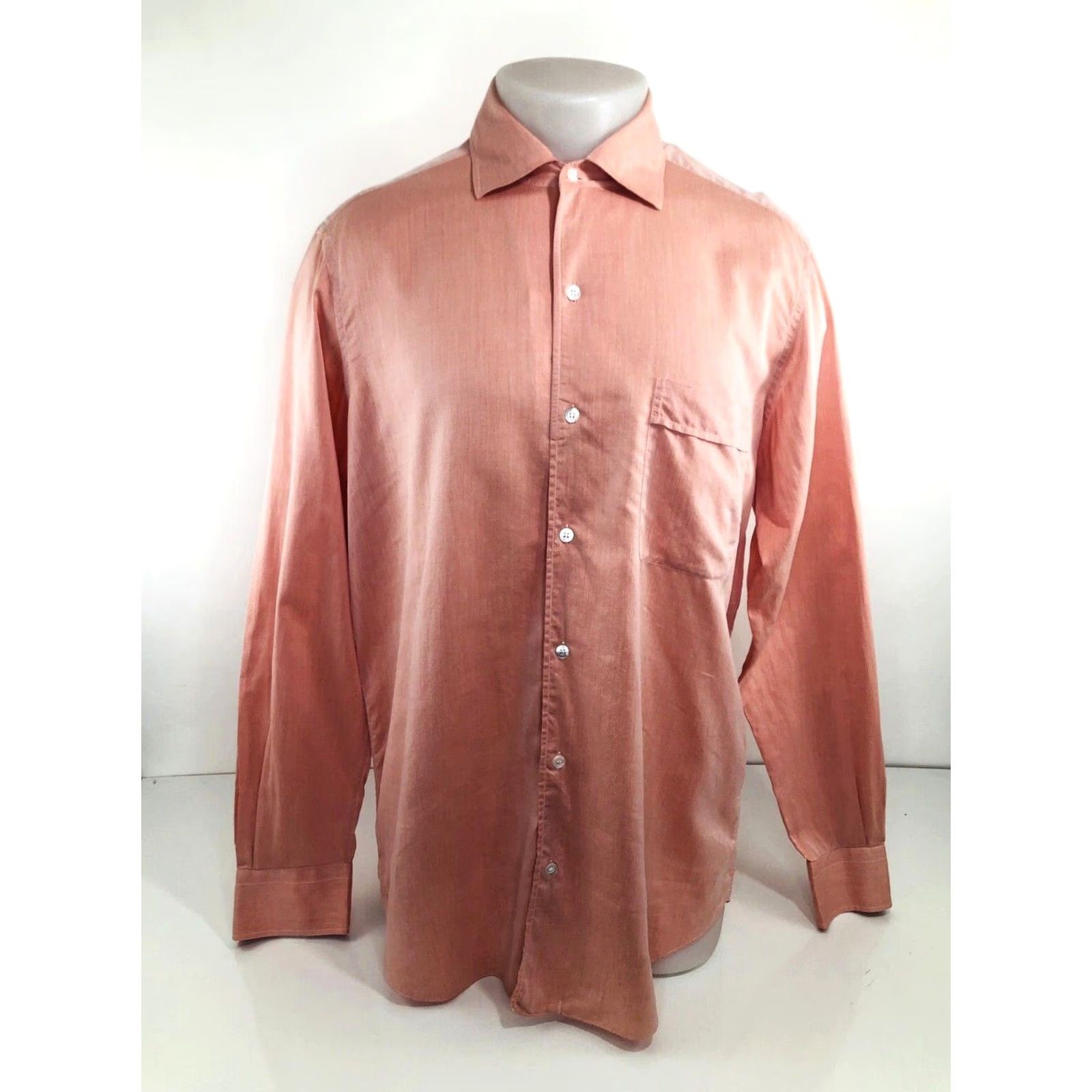 Vintage Fray Italy Mens L Cotton Shirt Button-Up Long Sleeve Chambray Pink Salmon XXL? Size US L / EU 52-54 / 3 - 2 Thumbnail