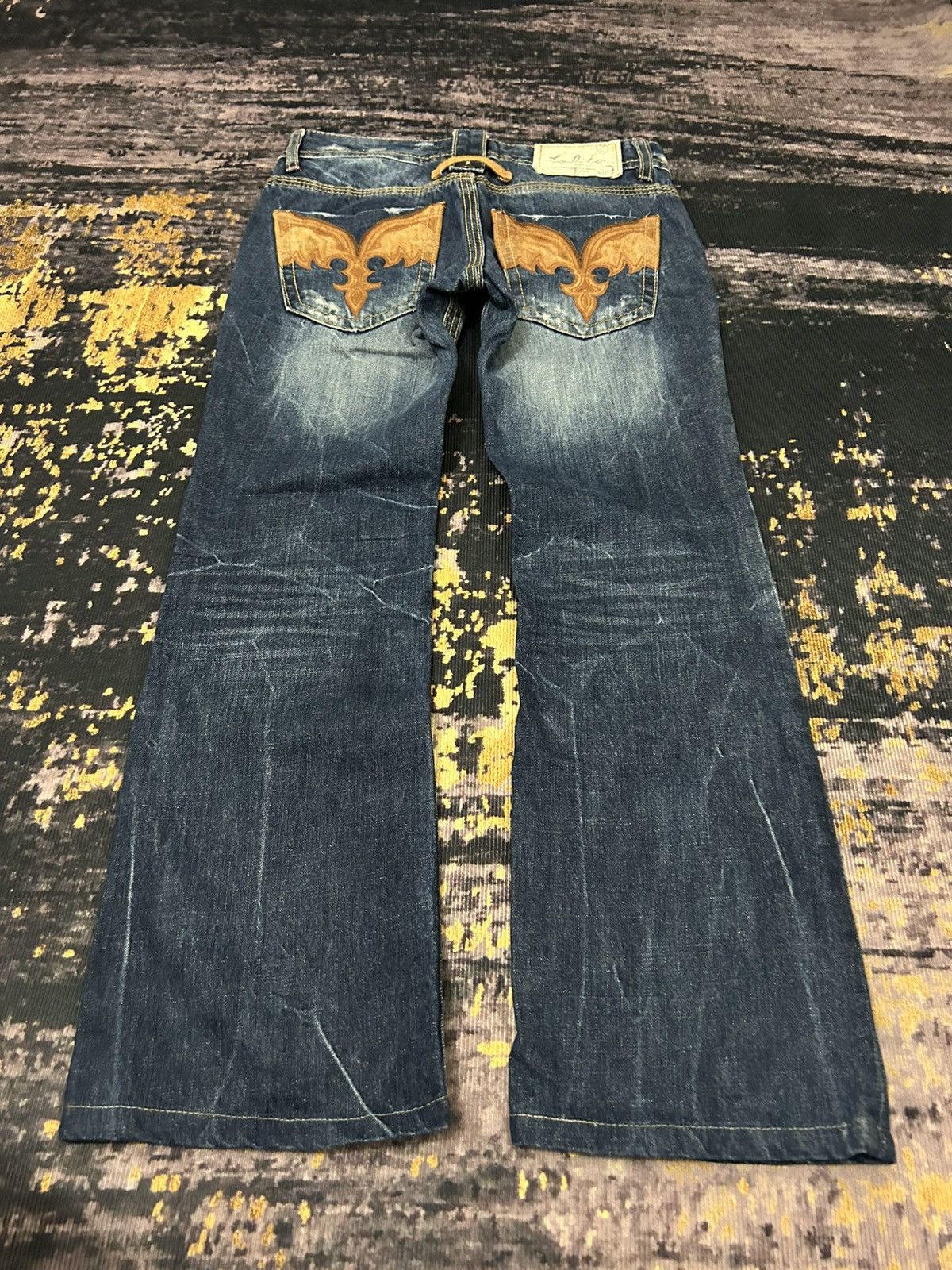 Tornado Mart Lolita Mud Clawmark Leather Pocket Back Flare Jeans Size US 30 / EU 46 - 2 Thumbnail