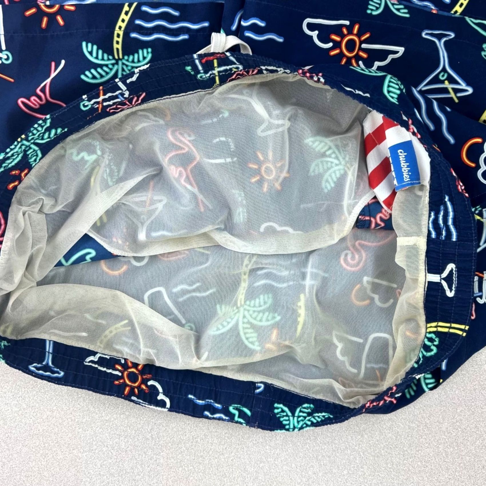 Chubbies Chubbies Swim Trunks Mens XXL Navy Blue Neon Flamingo Palm Tree Size US 39 - 3 Thumbnail