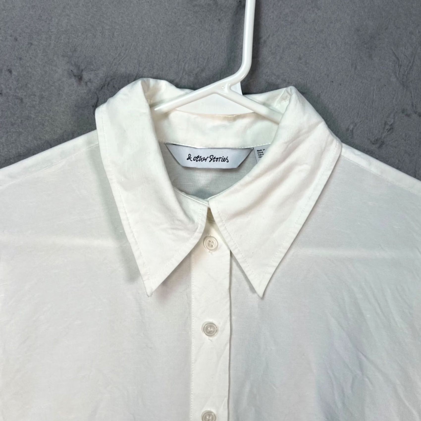 & Other Stories & Other Stories Shirt Womens Small White Linen Viscose Cotton Button-Up Long Sleeve Collared Cropped Size S / US 4 / IT 40 - 7 Thumbnail