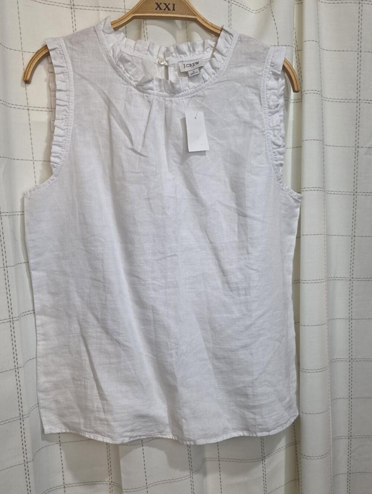 J.Crew J Crew Linen Blend Ruffleneck Top- S Size S / US 4 / IT 40 - 2 Thumbnail