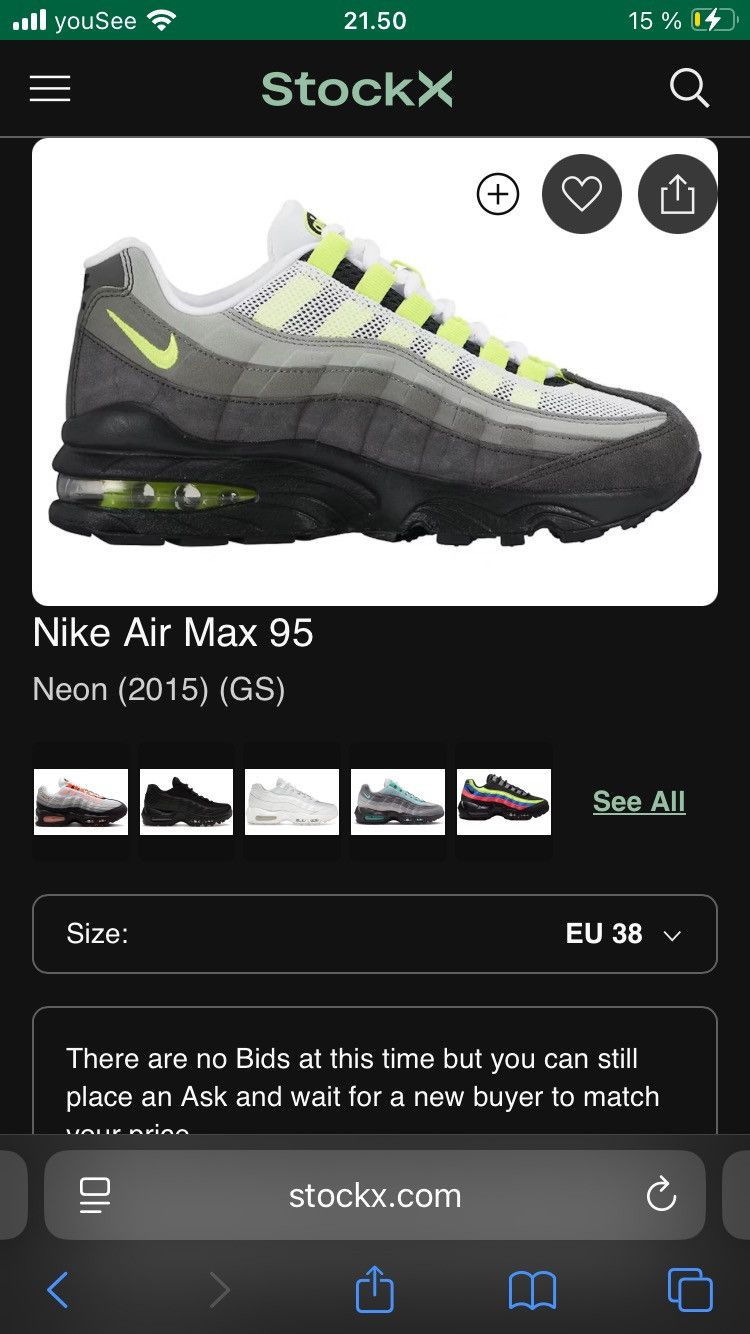 Nike Nike Air Max 95 GS 2015 neon yellow | Grailed