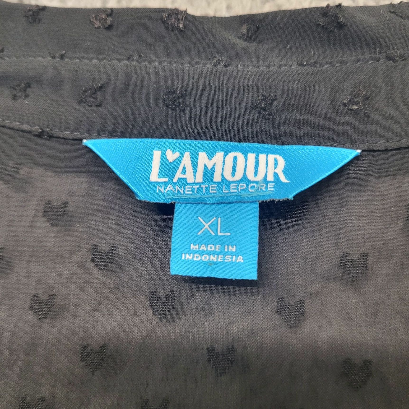 Nanette Lepore Lamour Nanette Lepore Shirt Blouse Womens XL Black Sheer Embroidered Hearts Balloon Sleeve Size XL / US 12-14 / IT 48-50 - 4 Thumbnail