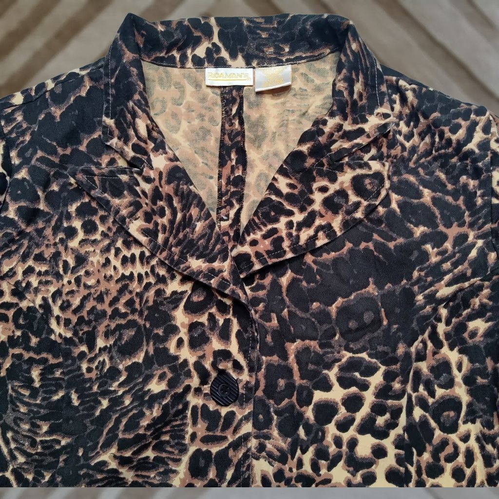 Vintage VINTAGE ROAMAN'S Women Large Leopard Print Cotton Long Sleeve Button Up Jacket Size L / US 10 / IT 46 - 1 Thumbnail