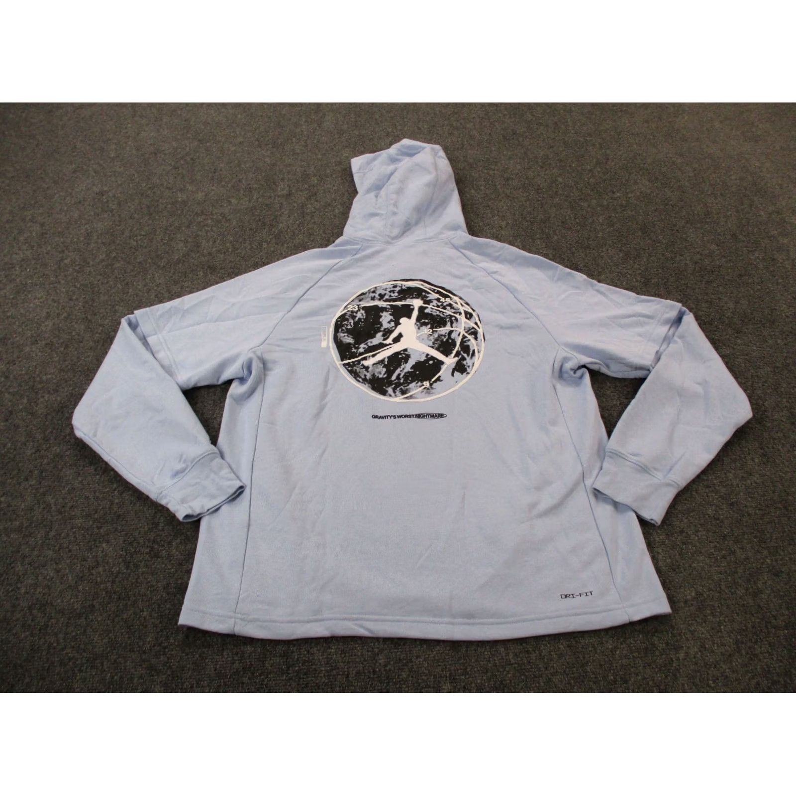 Jordan Brand JORDAN Hoodie Mens L Jumpman Logo Gravitys Worst Nightmare Basketball Sweatshirt Blue Pullover Hooded Pockets Thermal Knit Sports Pattern Solid Size US L / EU 52-54 / 3 - 2 Thumbnail