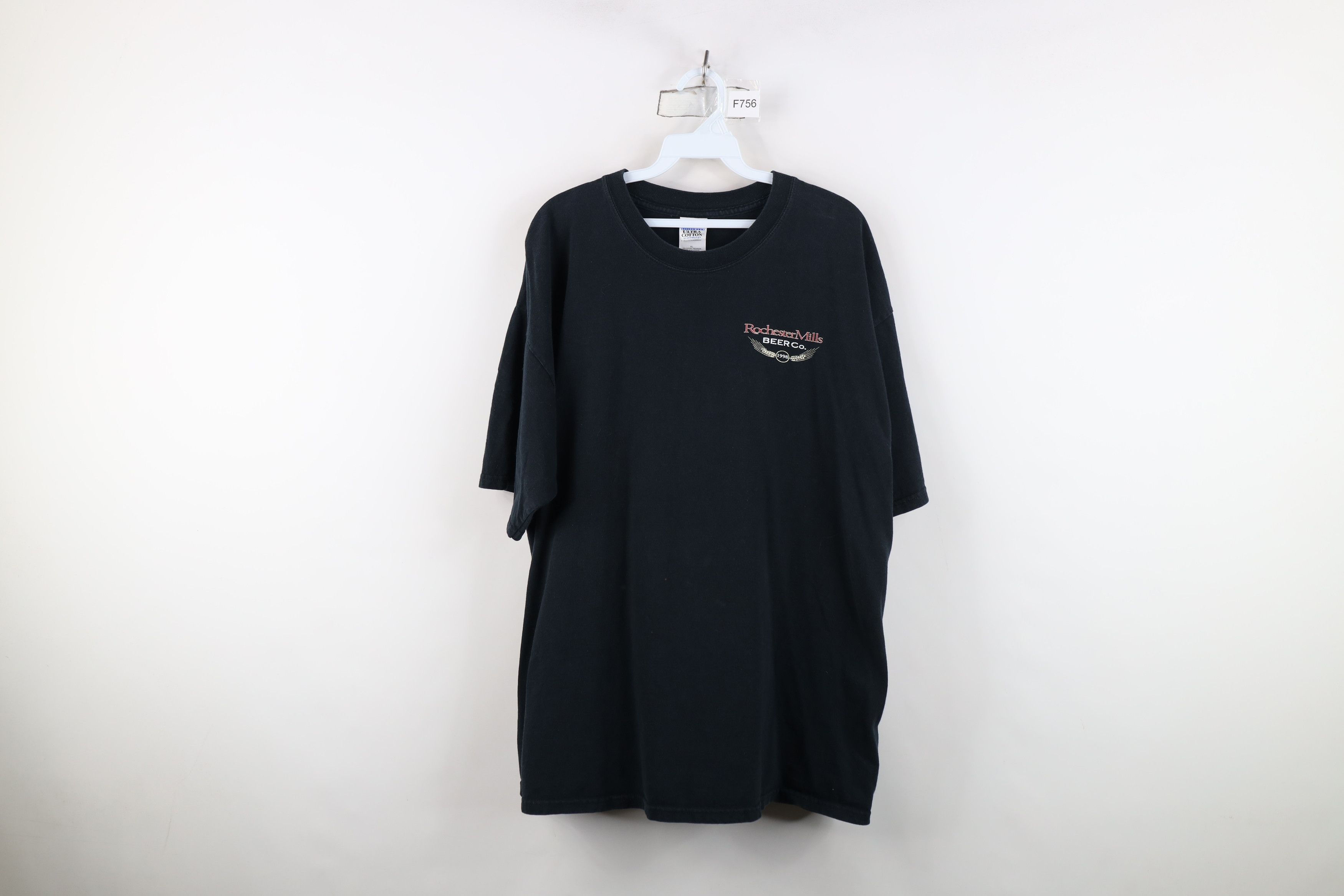 Vintage Vintage 90s Spell Out Rochester Mills Beer Co T-Shirt Black Size US XL / EU 56 / 4 - 1 Thumbnail