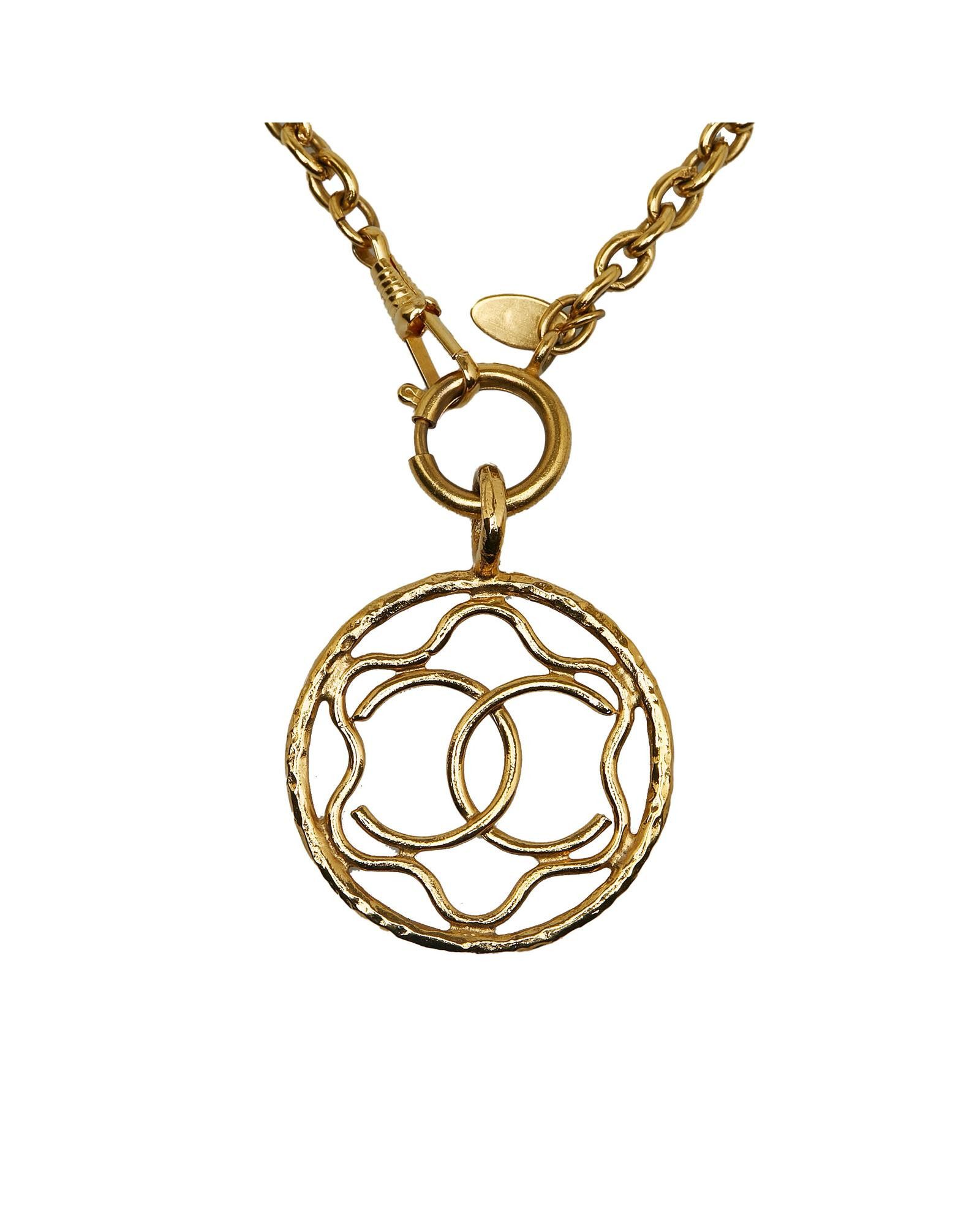 image of Chanel Gold-Tone Cc Pendant Necklace, Women's