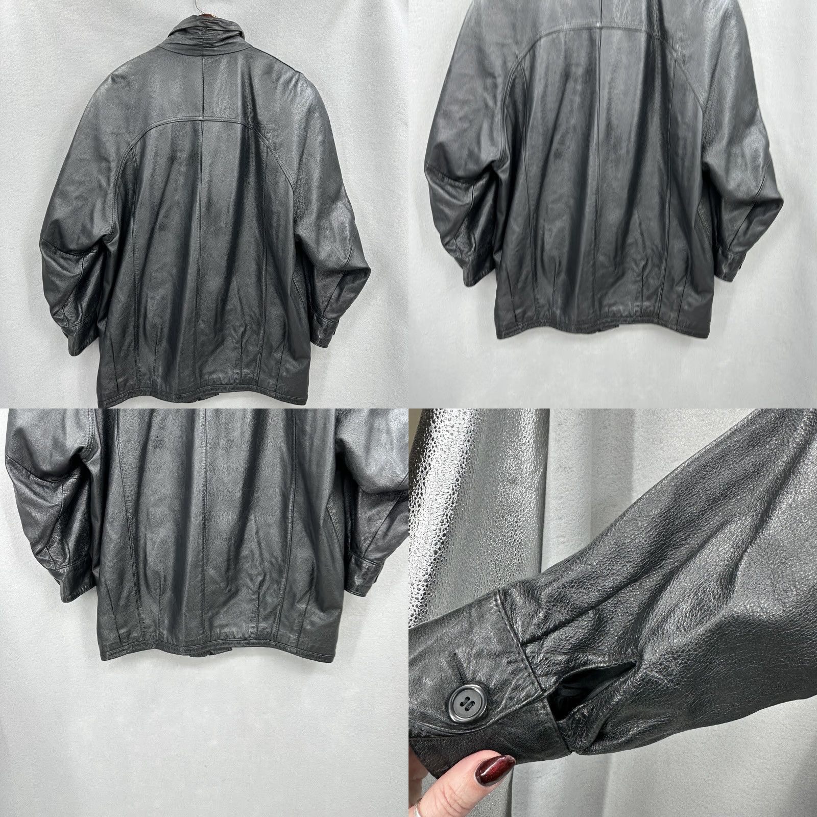 Vintage VINTAGE Pelle Jacket Womens Large Black Leather 90s 90s Patchwork Basic Jacket Shirt Mens Womens Girls Boys Size L / US 10 / IT 46 - 9 Thumbnail