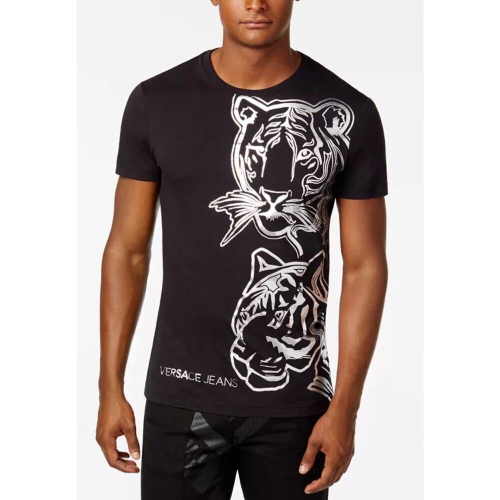 Versace VERSACE Tiger Big Cat Foil Metallic Graphic Tee Black Silver Size US XXL / EU 58 / 5 - 1 Thumbnail