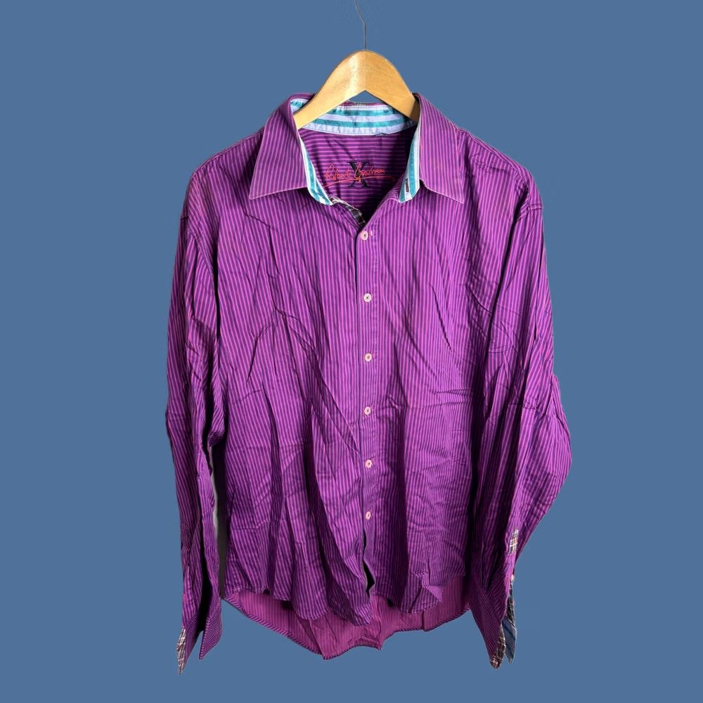 Robert Graham Robert Graham X Shirt Mens 2XL Purple Striped Button Front Contrast Cuff Trim Size US XXL / EU 58 / 5 - 1 Thumbnail
