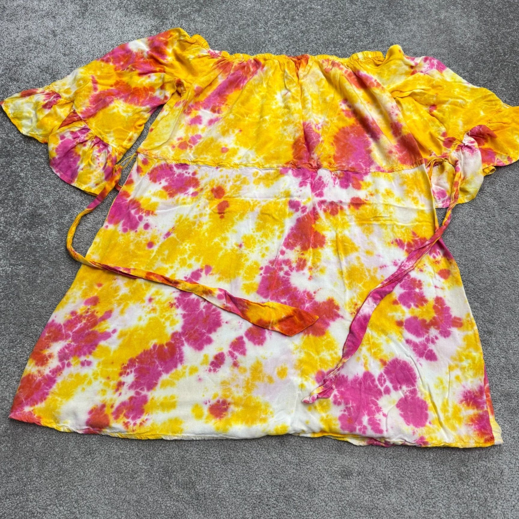 Bell Unbranded Blouse Women 2X Multicolor Tie-Dye Off the Shoulder Bell Sleeve Rayon Tunic Beach Colorful Womens Size XXL / US 16-18 / IT 52-54 - 3 Thumbnail