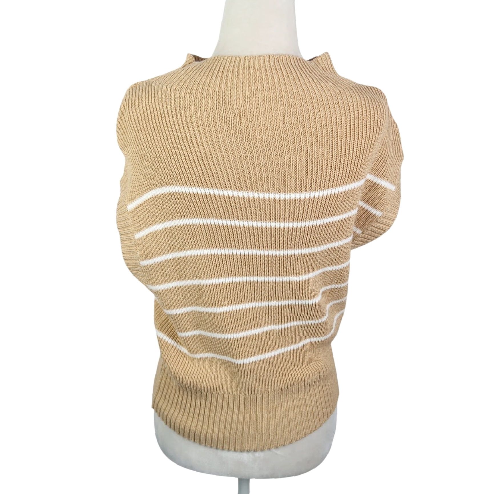 Vintage Maeve Anthropologie Tan White Stripe Amara Mockneck Sleeveless Sweater Vest XS Ladies Vest Striped Knit Cotton Casual XS Women Size XS / US 0-2 / IT 36-38 - 4 Thumbnail
