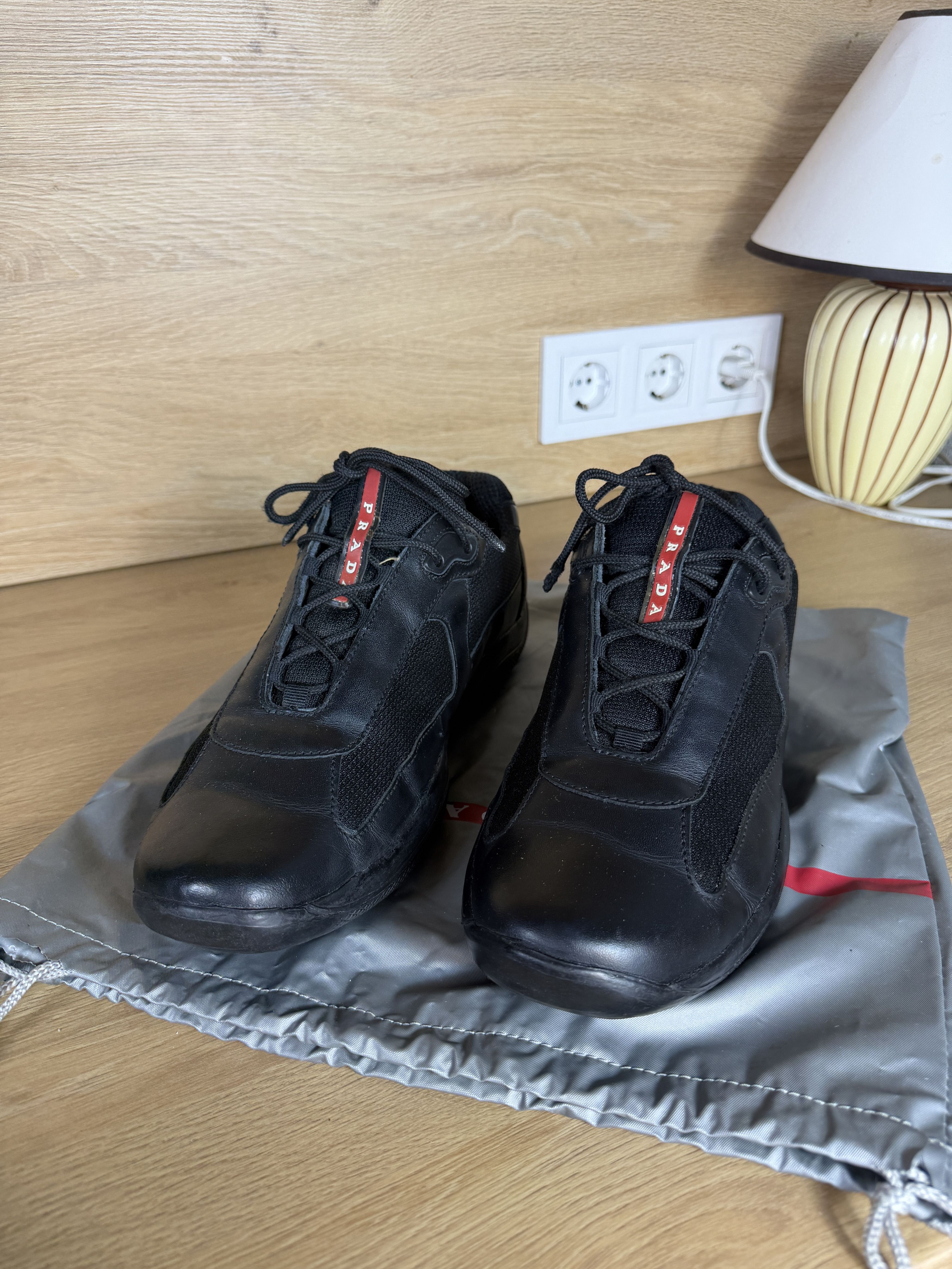 Prada Rare Prada Americas Cup Black Leather Sneakers red tab Size US 11.5 / EU 44-45 - 3 Thumbnail