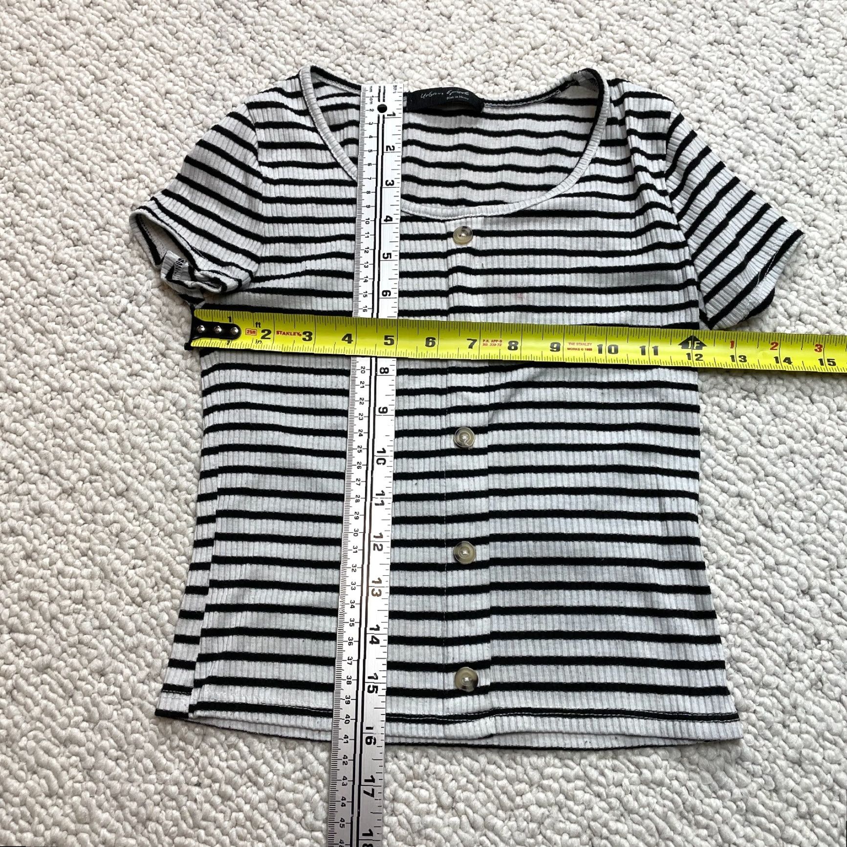 Vintage Urban Episode Shirt Girls M White Black Striped Short Sleeve Ribbed Stretch Floral Jersey Polyester Spandex Casual Size M / US 6-8 / IT 42-44 - 4 Thumbnail
