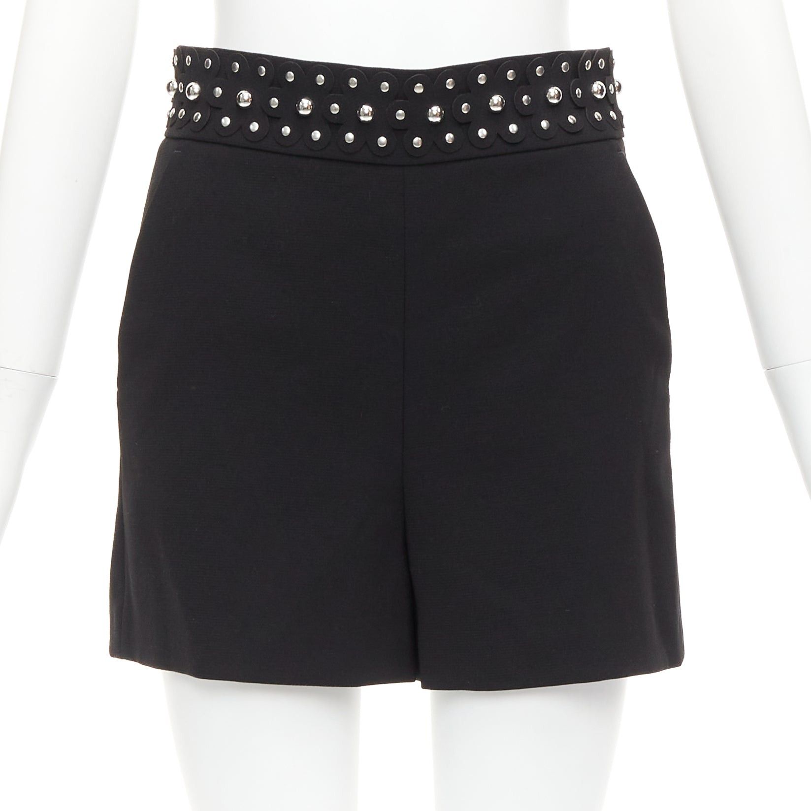 RED Valentino RED VALENTINO silver studded floral laser applique black shorts IT38 XS Size 26" / US 2 / IT 38 - 1 Thumbnail