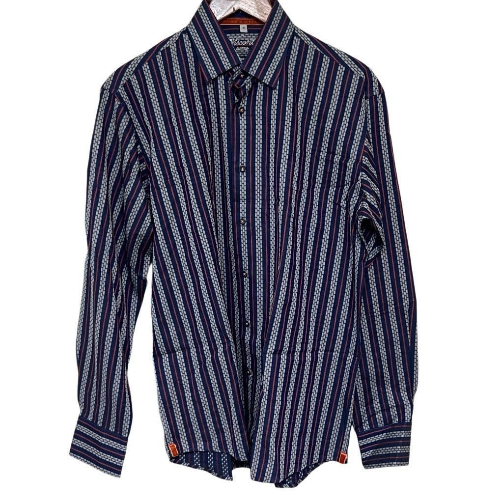 Luchiano Visconti Visconti Uomo Striped Long Sleeve Shirt Blue Orange White Me Size US M / EU 48-50 / 2 - 3 Thumbnail