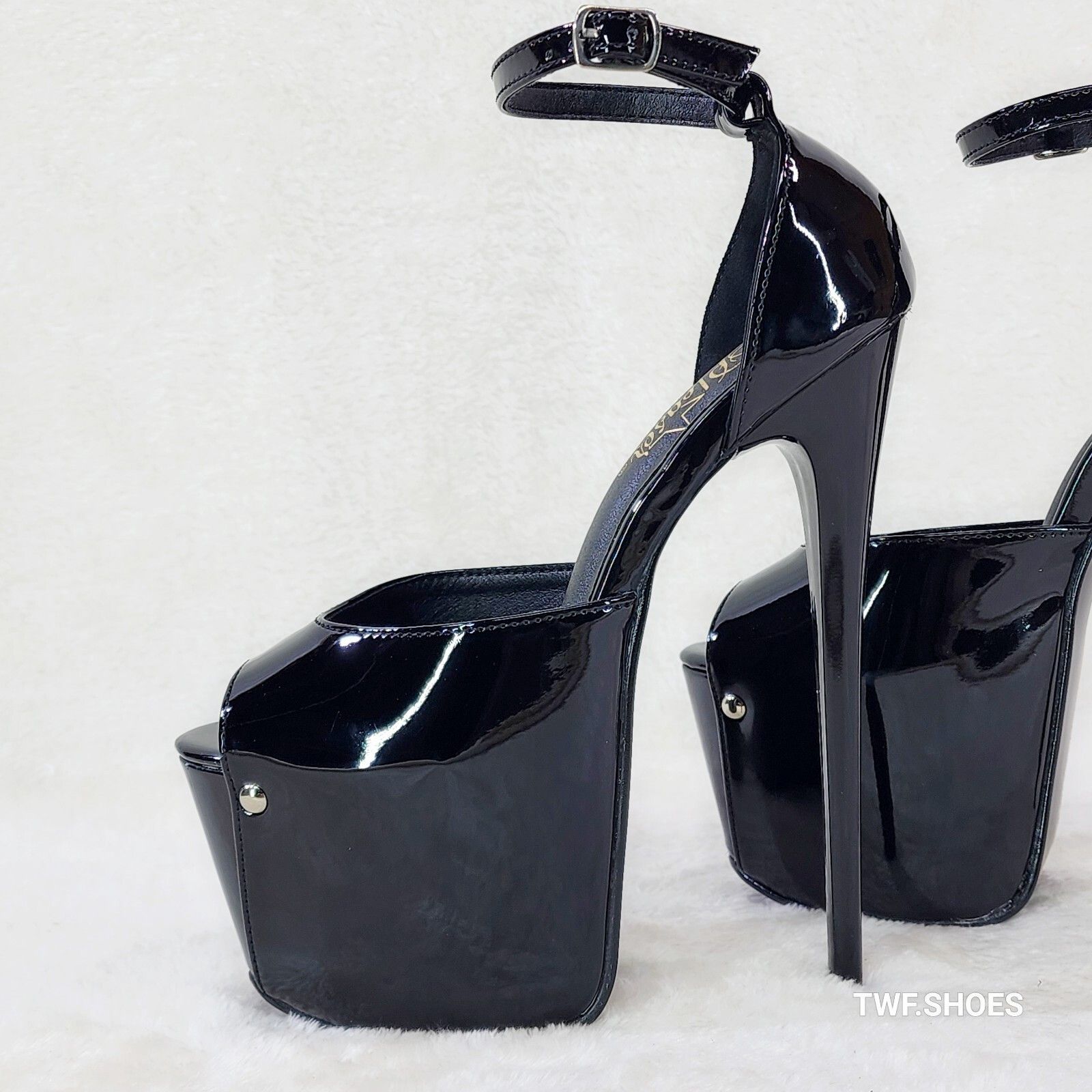 Other Juicy 15 Black Patent Slim 7" Stiletto Platform Closed Back Size US 12 / IT 42 - 2 Thumbnail
