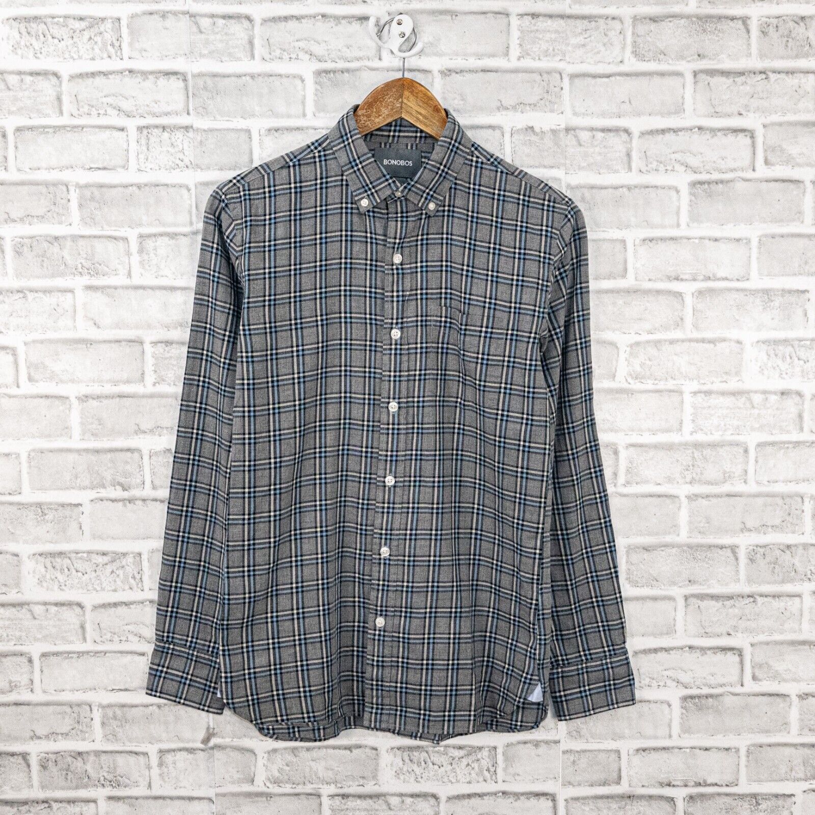 Bonobos BONOBOS Men's Slim Fit Button Down Shirt Gray Plaid Cotton Size US XS / EU 42 / 0 - 2 Thumbnail