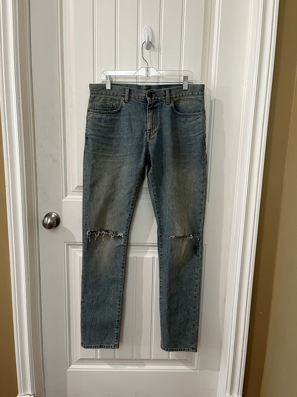 Saint Laurent Paris Light Wash Distressed Denim Jacket (XXL) main image 0