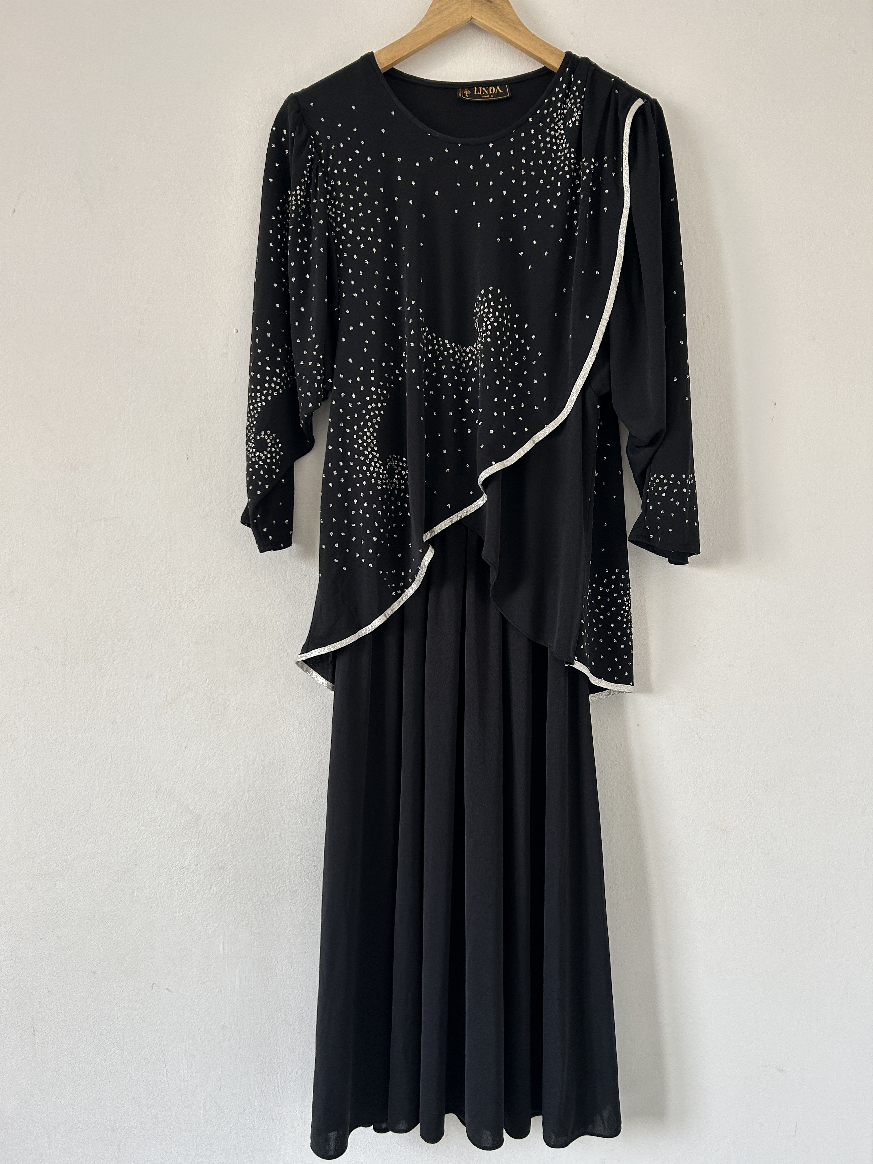 Vintage Vintage 80s Black Rhinestone Asymmetrical Midi Dress Size M / US 6-8 / IT 42-44 - 11 Thumbnail
