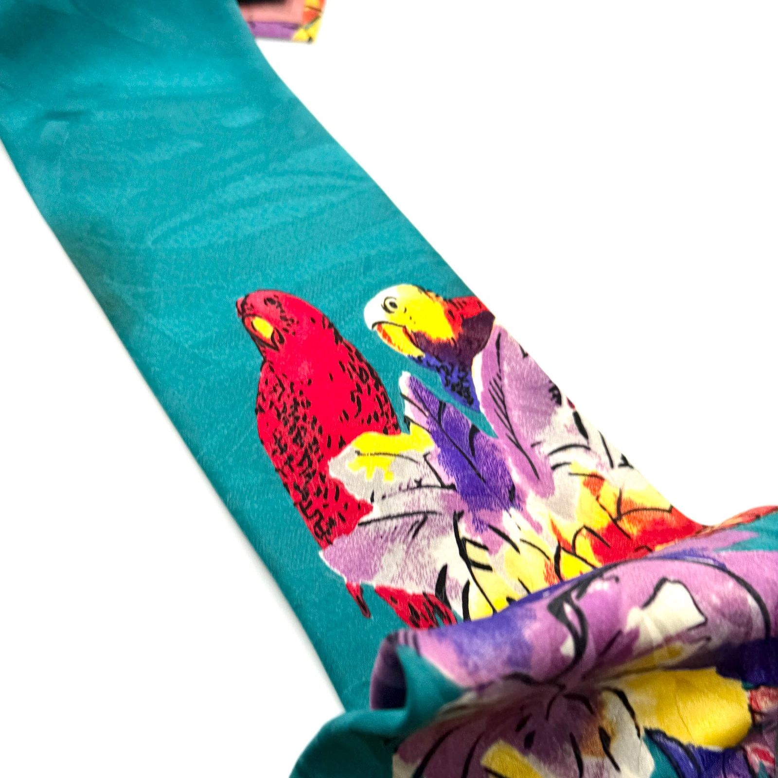 Vintage Vintage 90s Teal 100% Silk Tropical Parrot Print Necktie Size ONE SIZE - 3 Thumbnail
