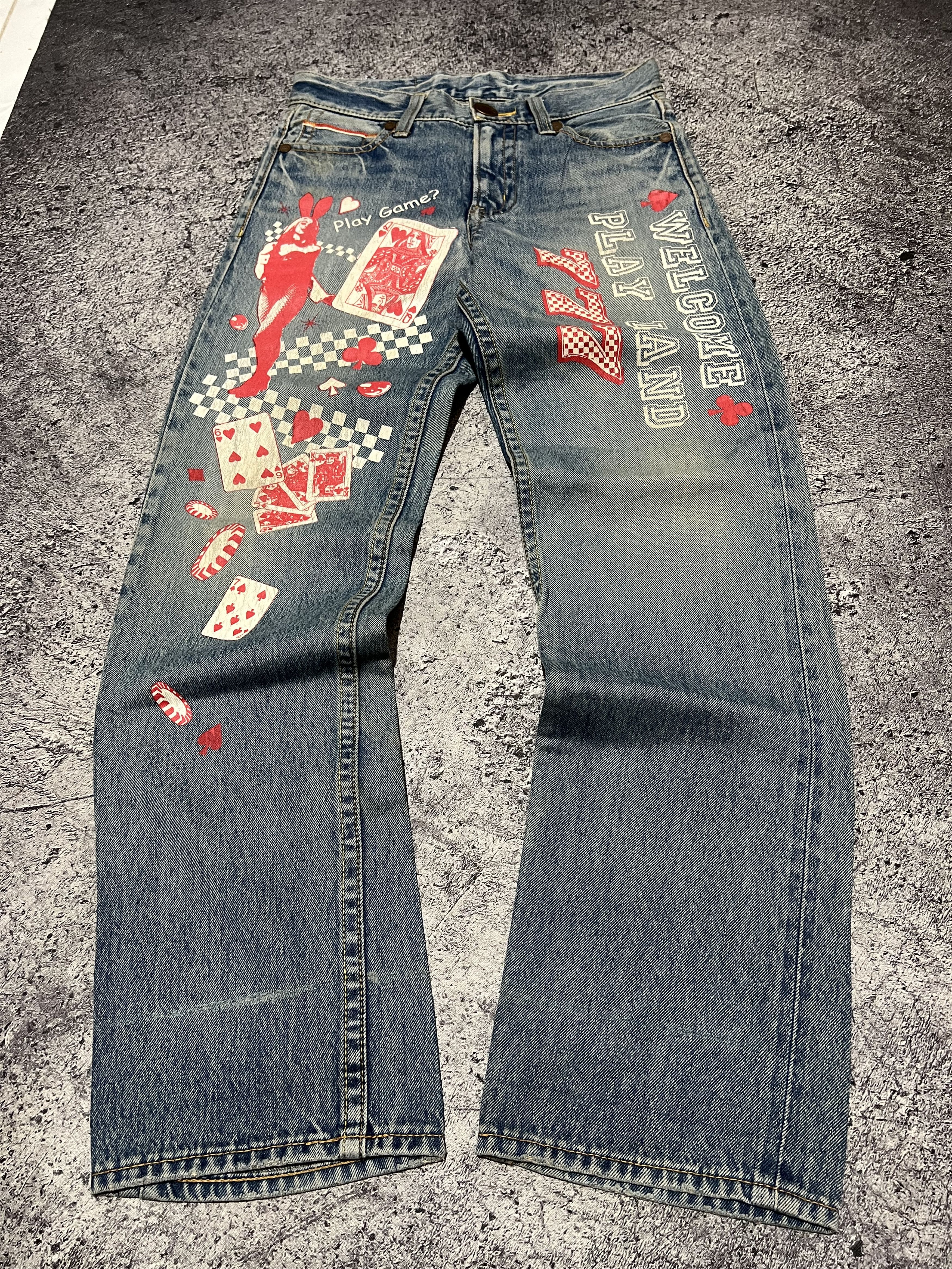 Japanese Brand 2000s Archival Hysteric Cdg Print Paint Raw Wash Jeans y2k Size US 30 / EU 46 - 1 Thumbnail
