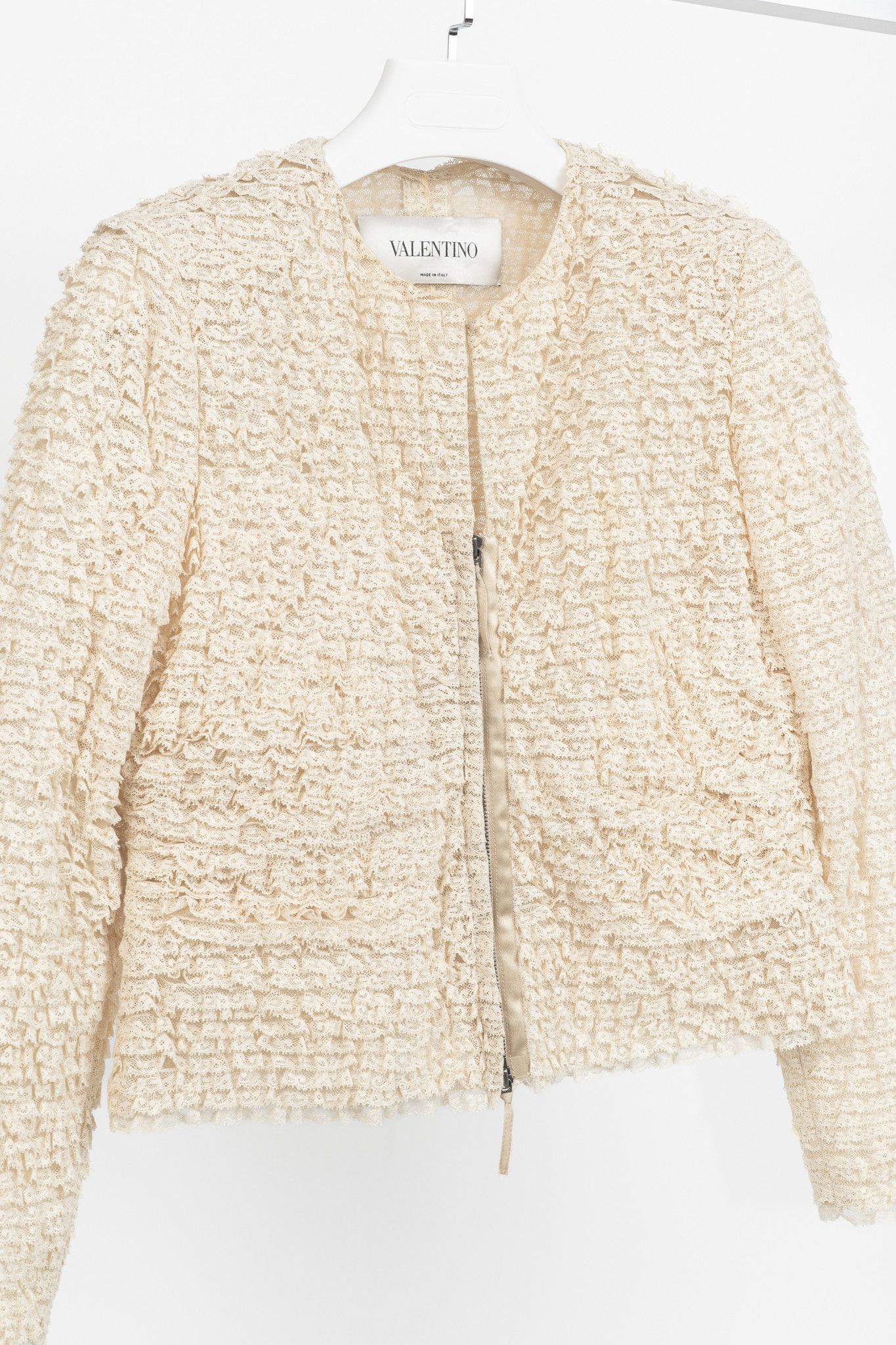 Valentino Valentino Cream Lace-Ruffle Zip Jacket Size M / US 6-8 / IT 42-44 - 3 Thumbnail