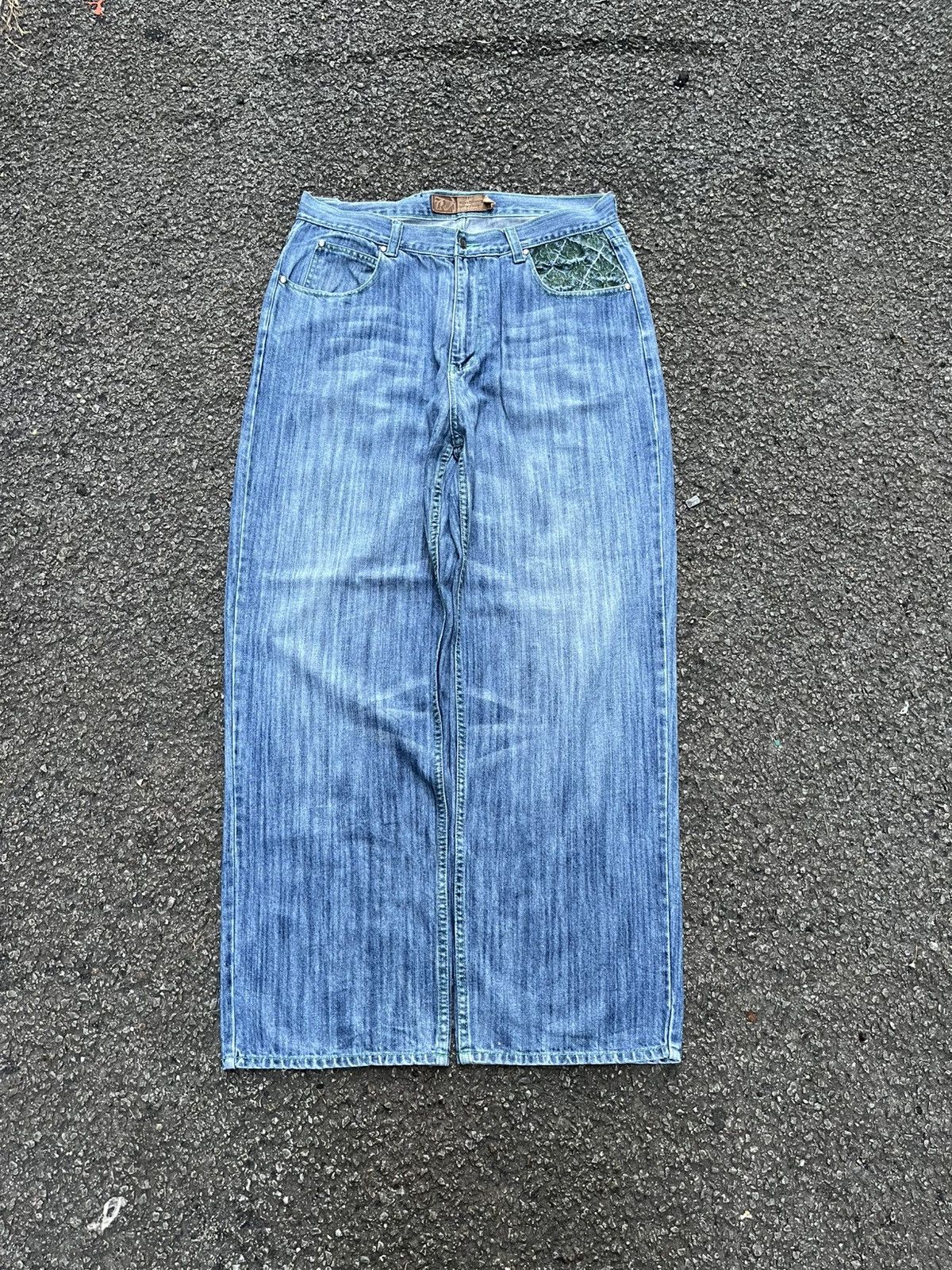 Southpole Baggy Jeans Loose ROAD DAWGS Y2K Washed Blue Denim JNCO Size US 37 - 2 Thumbnail