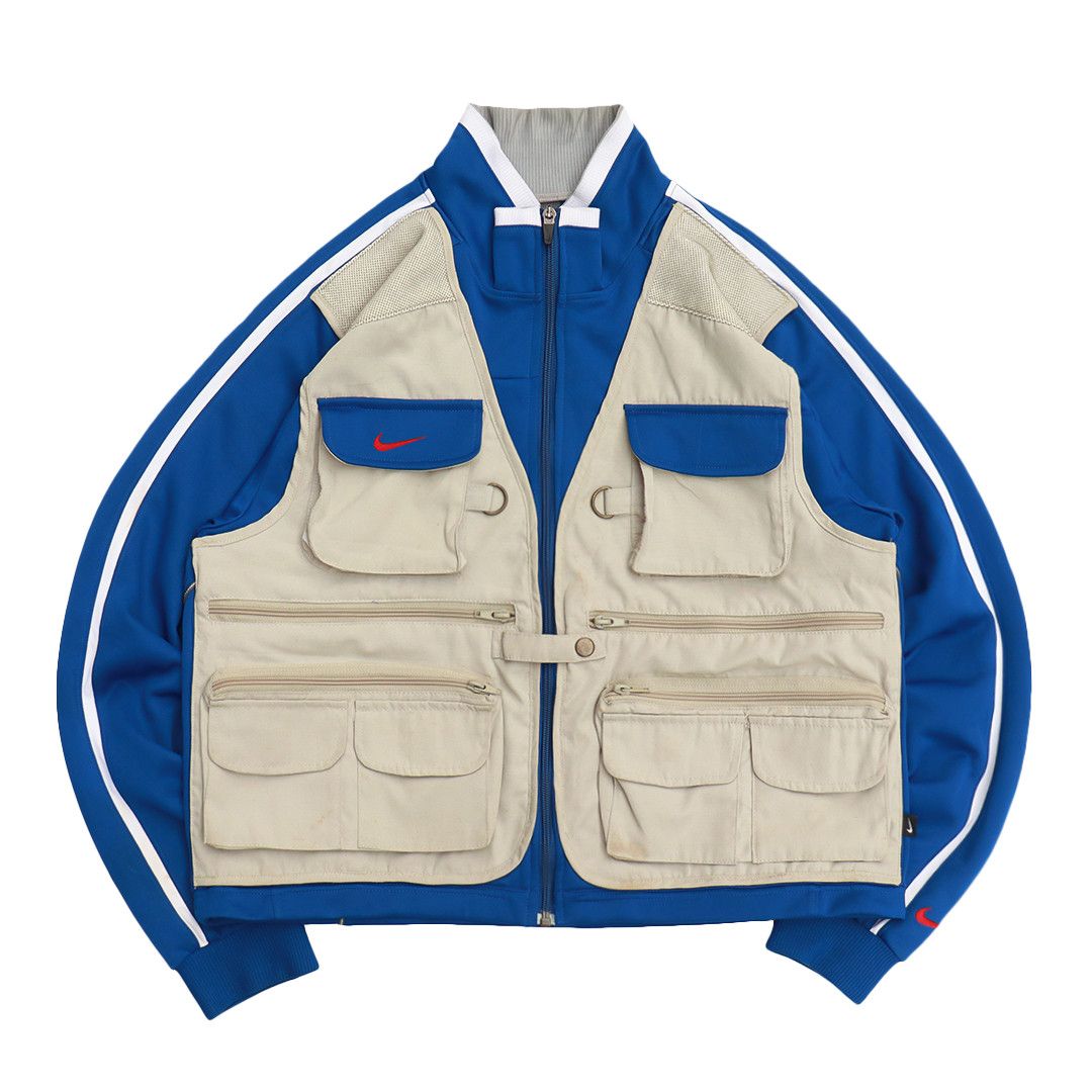Nike × Streetwear Reworked Nike Zip-up Tactical Tracktop Blue-Tan | Grailed