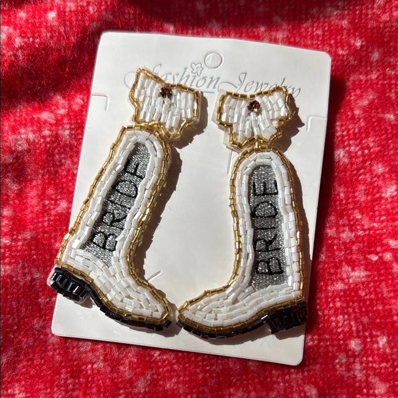 Designer Beaded Bride Boot Earrings Size ONE SIZE - 3 Thumbnail
