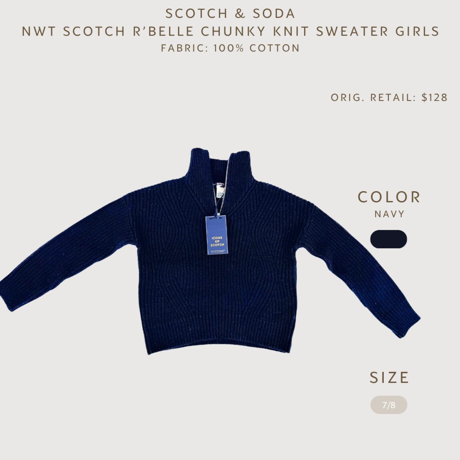 Scotch & Soda NWT Scotch R’Belle Girls Chunky Knit Sweater 7/8 Size ONE SIZE - 2 Thumbnail
