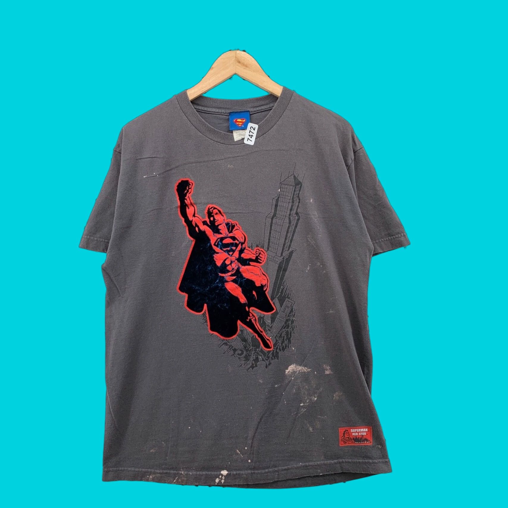 DC Comics Vintage 2003 DC Comics Superman T-Shirt Gray Distressed Graphic Mens Large Regular Solid Crew Neck Short Sleeve Size US L / EU 52-54 / 3 - 1 Thumbnail