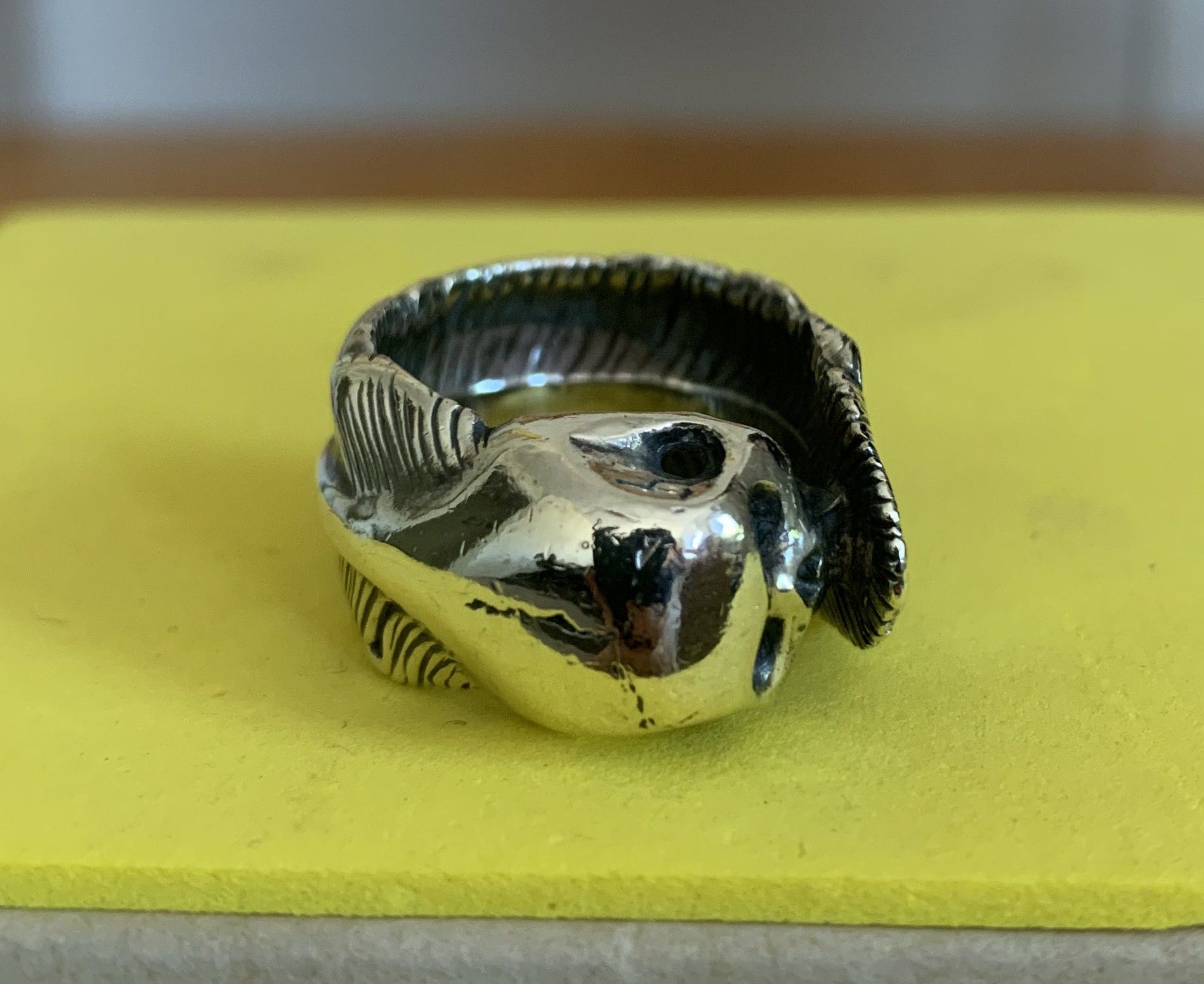 Number (N)ine SS04 Number (N)ine Silver Skull and Feather Ring Size ONE SIZE - 2 Thumbnail