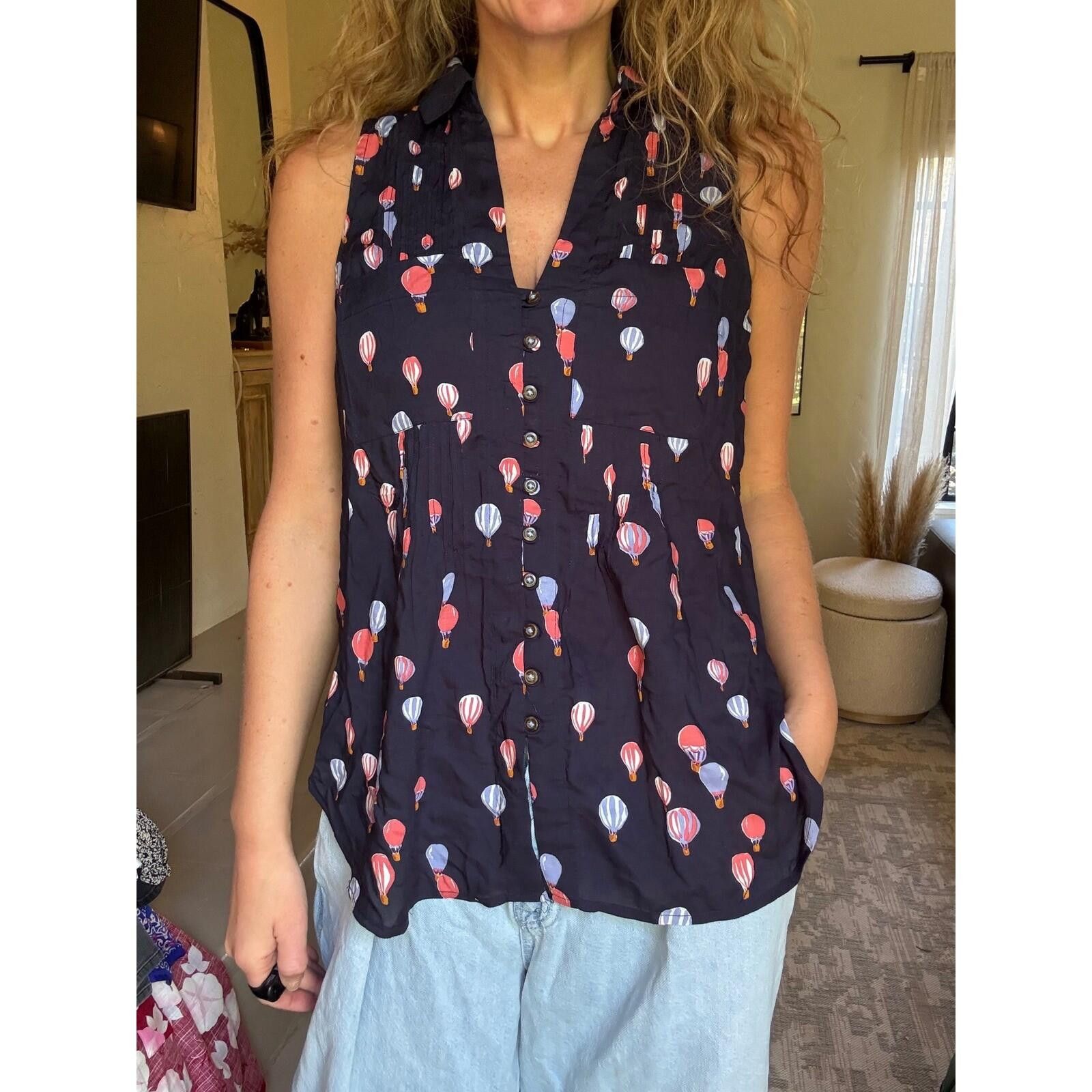 Anthropologie Maeve Anthropologie Balloon Print Sleeveless Blouse Navy XS Size XS / US 0-2 / IT 36-38 - 2 Thumbnail