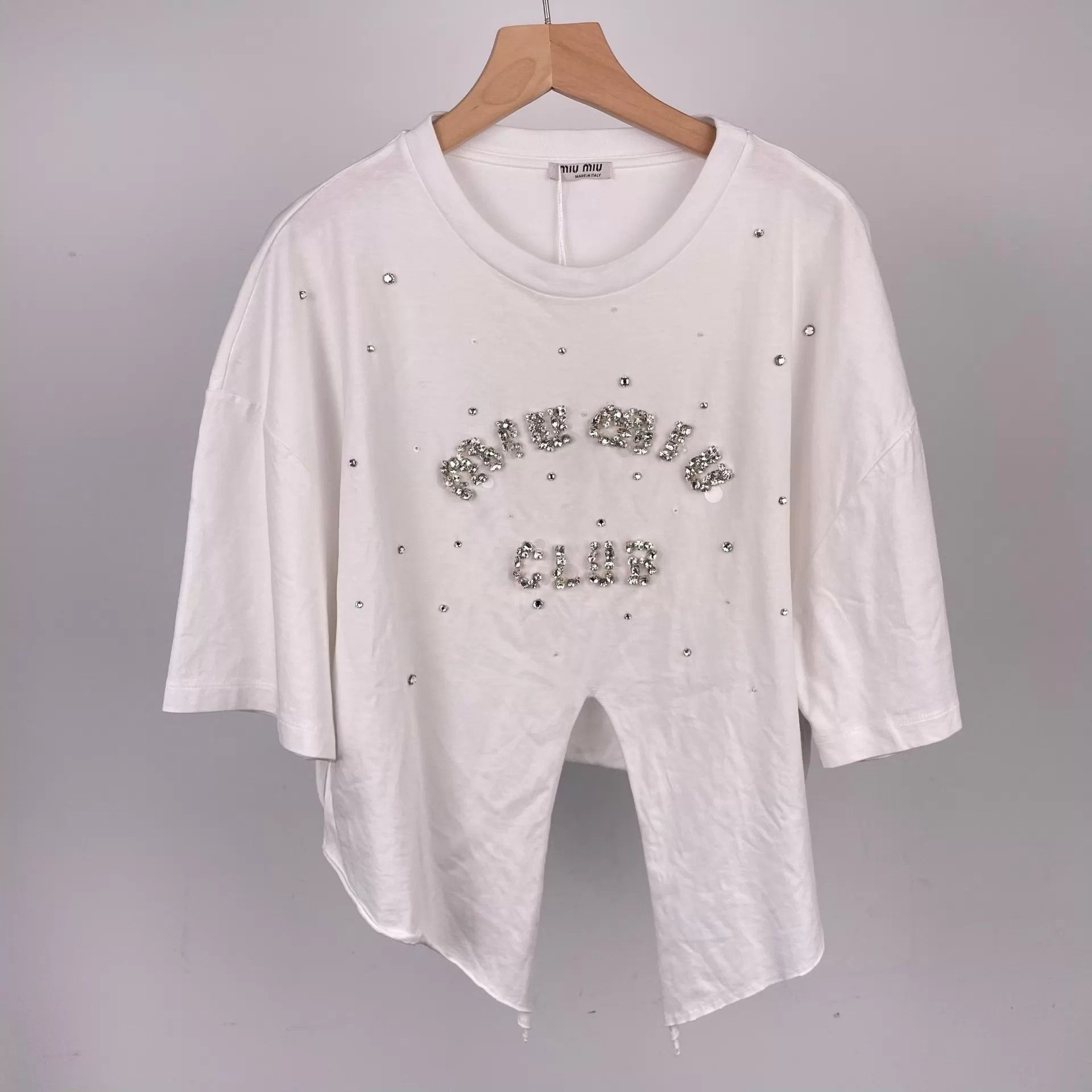 Miu Miu MIU MIU Cotton Crystal Short Sleeve White 170 Size M / US 6-8 / IT 42-44 - 1 Thumbnail