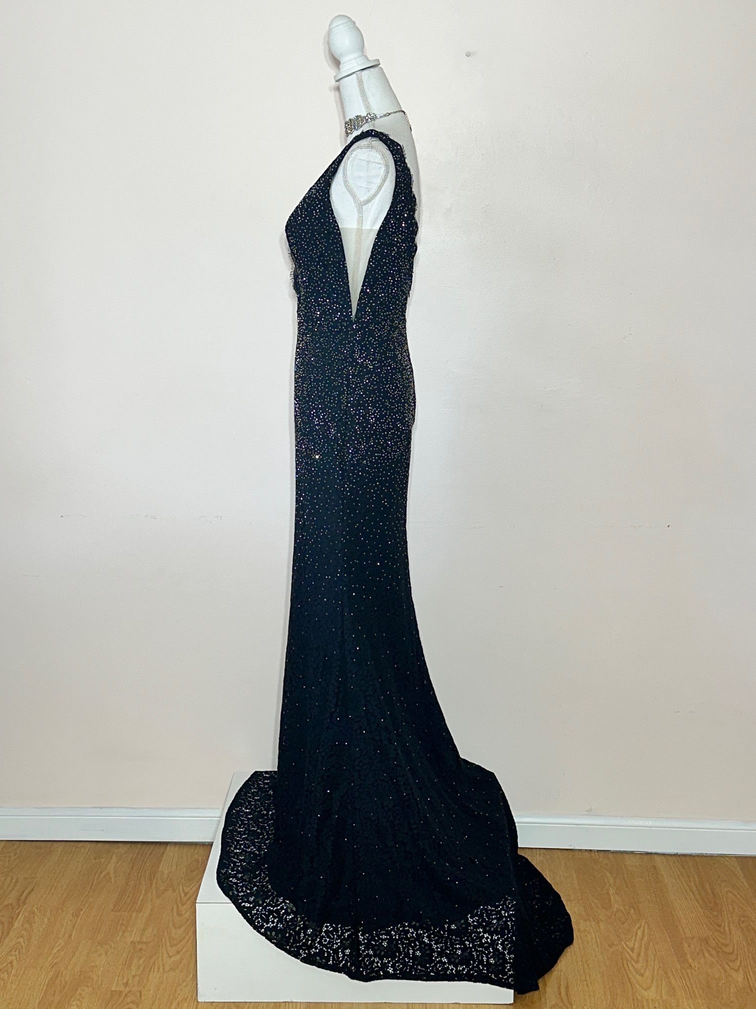 Vintage BLACK COTTON LACE MARCASITE STUDDED FIT AND FLARE GOWN Size M / US 6-8 / IT 42-44 - 3 Thumbnail