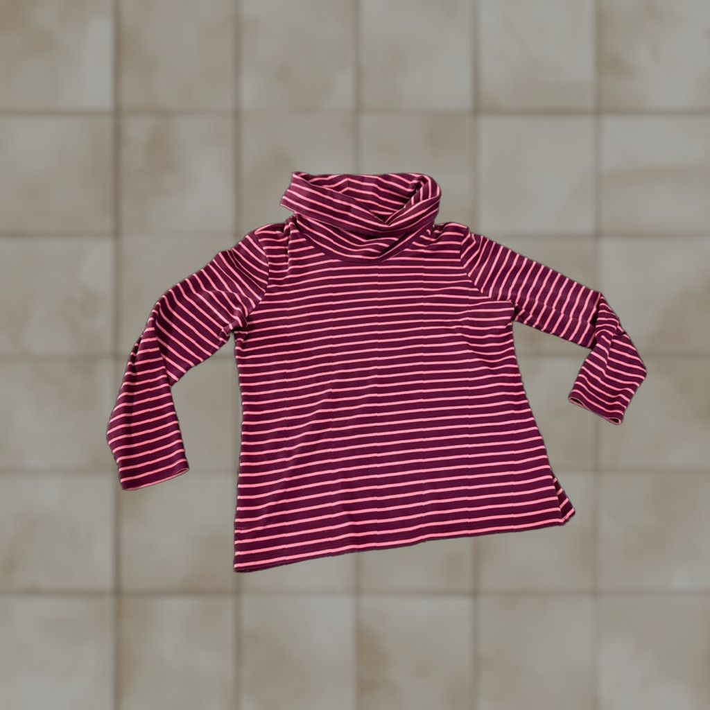 Vintage LL Bean Sweater Womens Petite Medium Purple Pink Striped Cardigan Crewneck Cotton Knit Raglan Long Sleeve Turtleneck Buttonless Size M / US 6-8 / IT 42-44 - 1 Thumbnail
