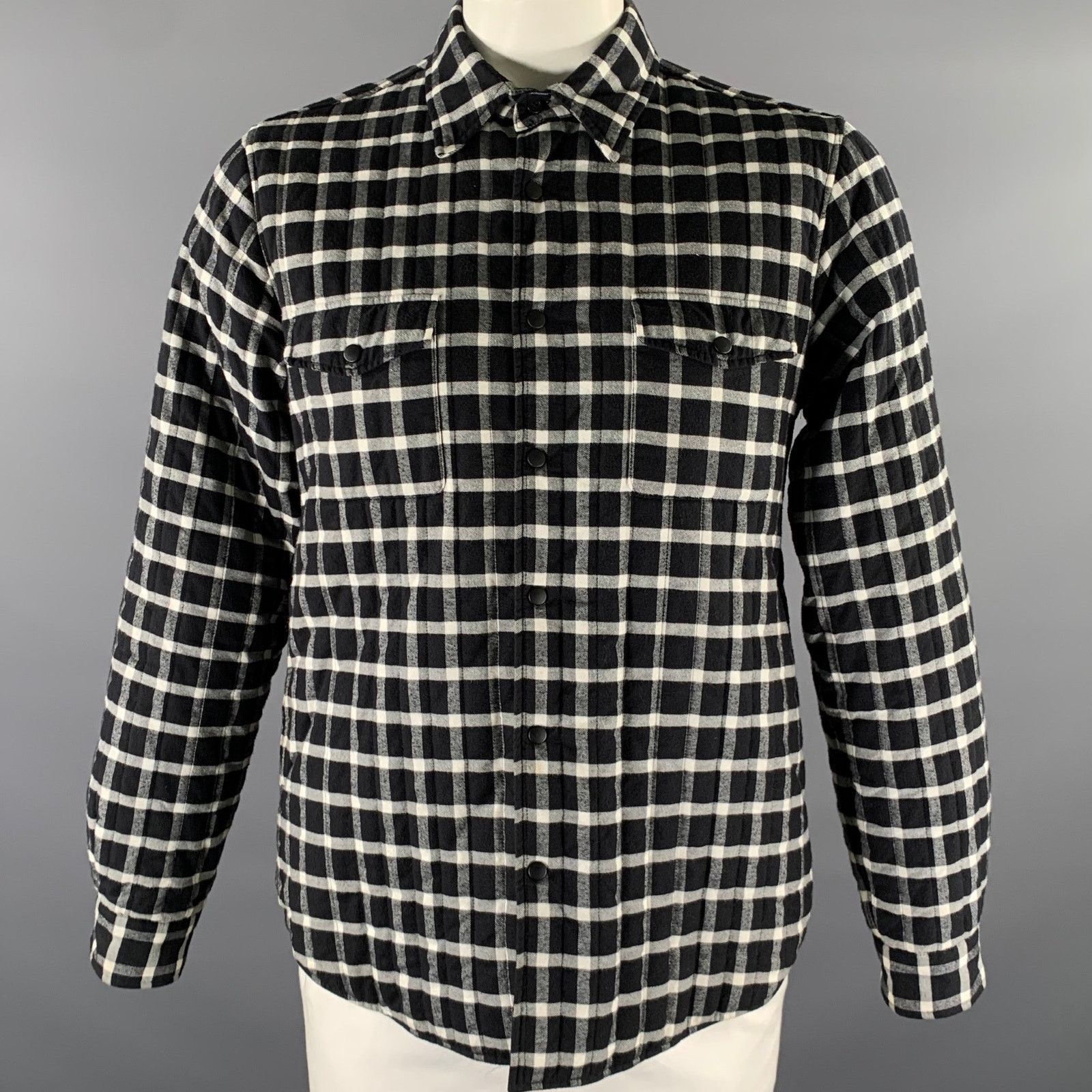Aspesi ASPESI Size L Black White Plaid Quilted Cotton Shirt Jacket Size US L / EU 52-54 / 3 - 1 Thumbnail