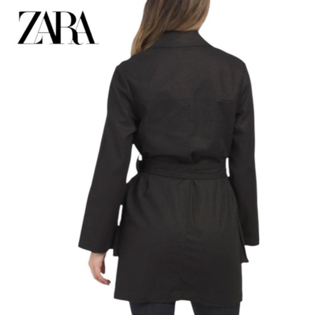 Zara Zara Women's Black Linen Utility Long Jacket with belt Sz M Size L / US 10 / IT 46 - 2 Thumbnail