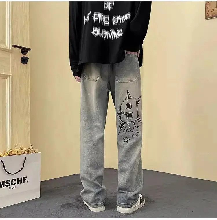 Japanese Brand Retro embroidered straight leg jeans Size US 32 / EU 48 - 3 Thumbnail