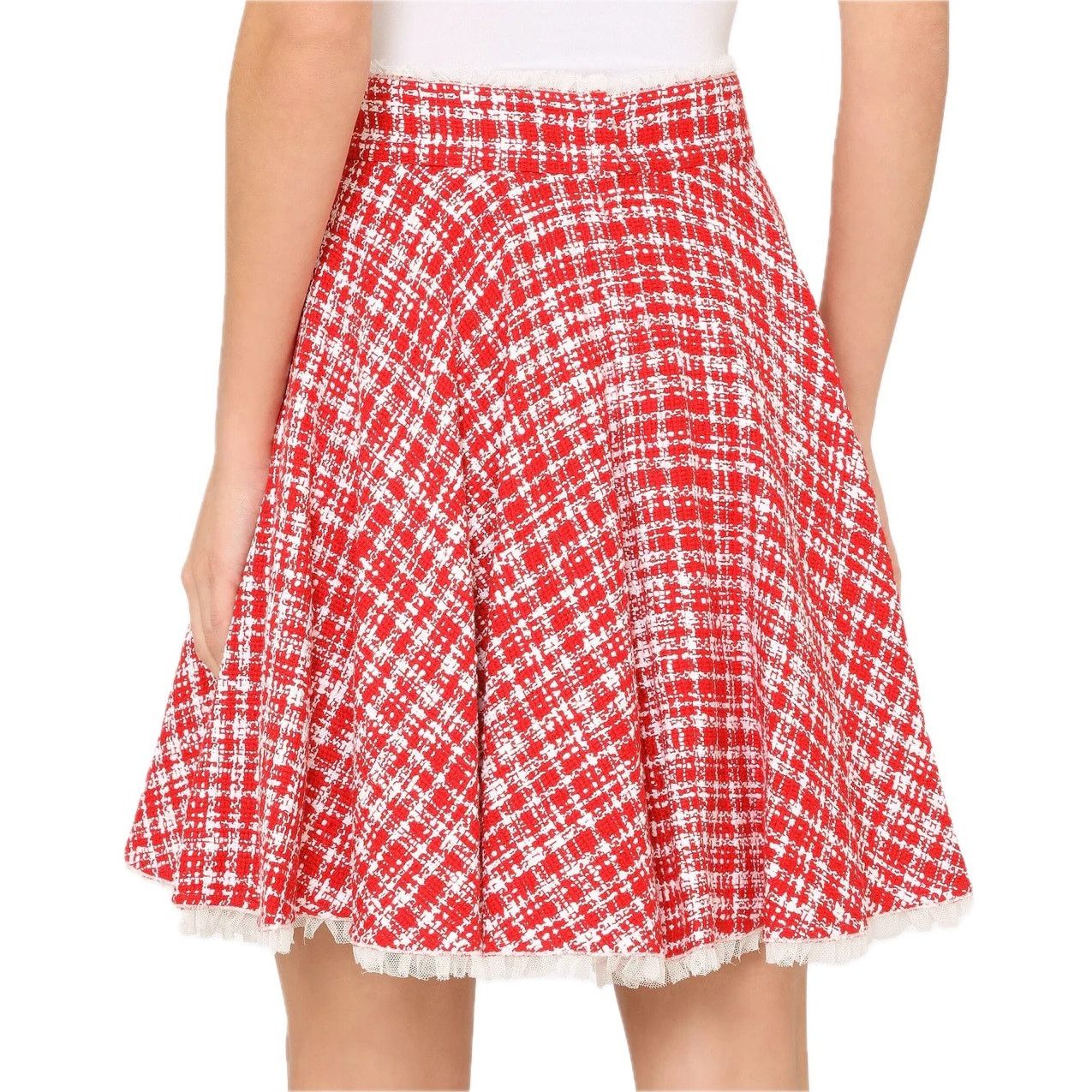Dolce & Gabbana Dolce & Gabbana Red White Tweed Circle Mini Skirt IT 38 US Size 26" / US 2 / IT 38 - 7 Thumbnail