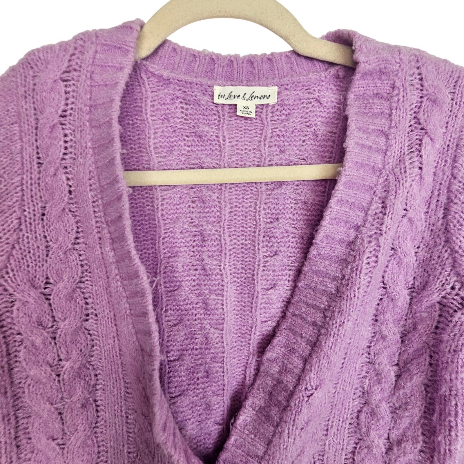 For Love & Lemons For Love & Lemons Billie Cable Knit Cropped Cardigan Sweater Size XS / US 0-2 / IT 36-38 - 3 Thumbnail