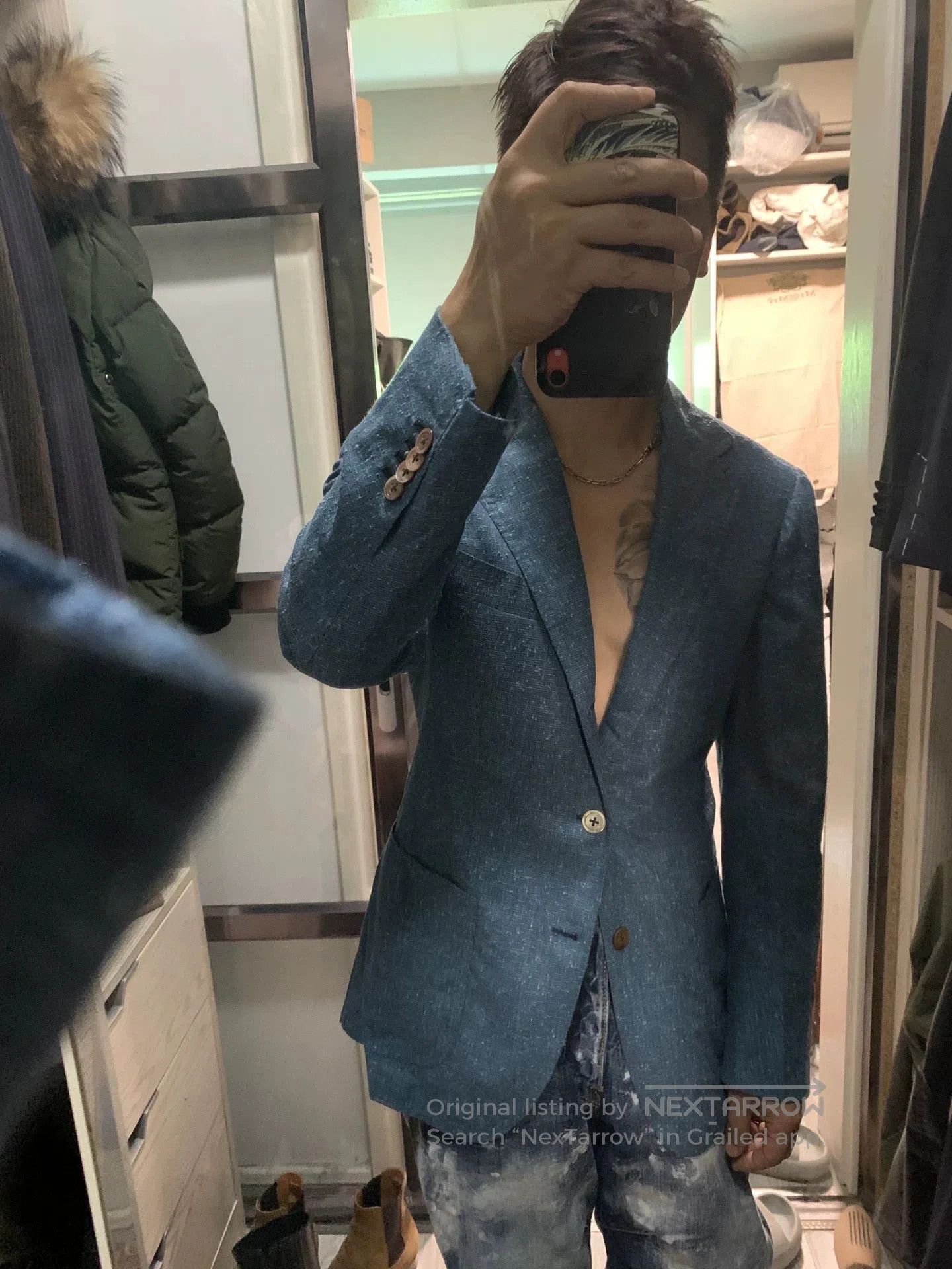 Ring Jacket custom hand-tailored jacket in turquoise blue. Size US L / EU 52-54 / 3 - 7 Thumbnail