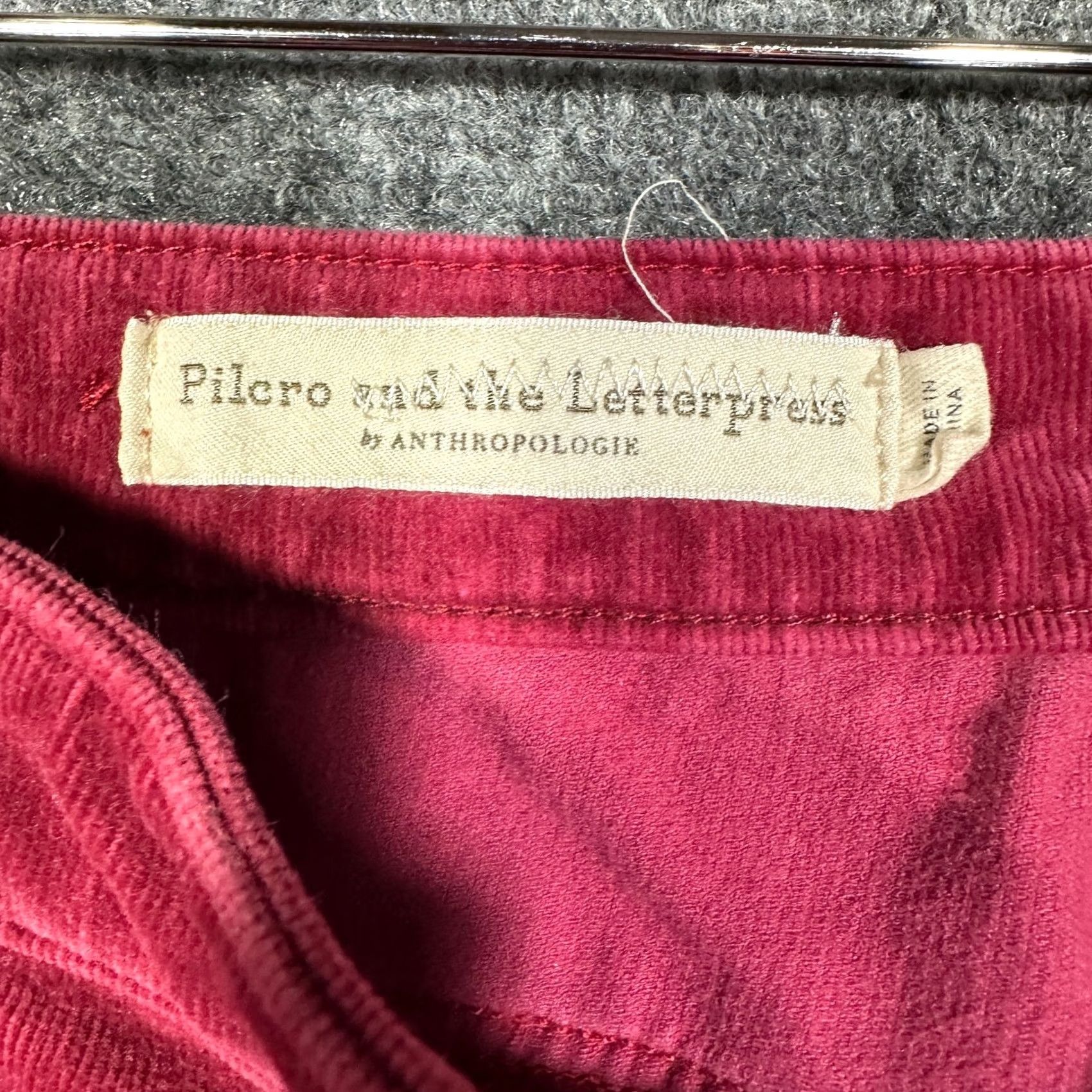 Anthropologie Anthropologie Pilcro Letterpress Pants Womens 27 HIgh Rise Skinny Corduroy Red Shirt Size 27" / US 4 / IT 40 - 4 Thumbnail
