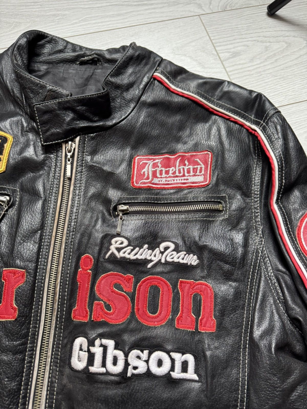 Vintage Vintage Harrison Gibson 90's F1 Leather Racing Jacket Size US L / EU 52-54 / 3 - 5 Thumbnail