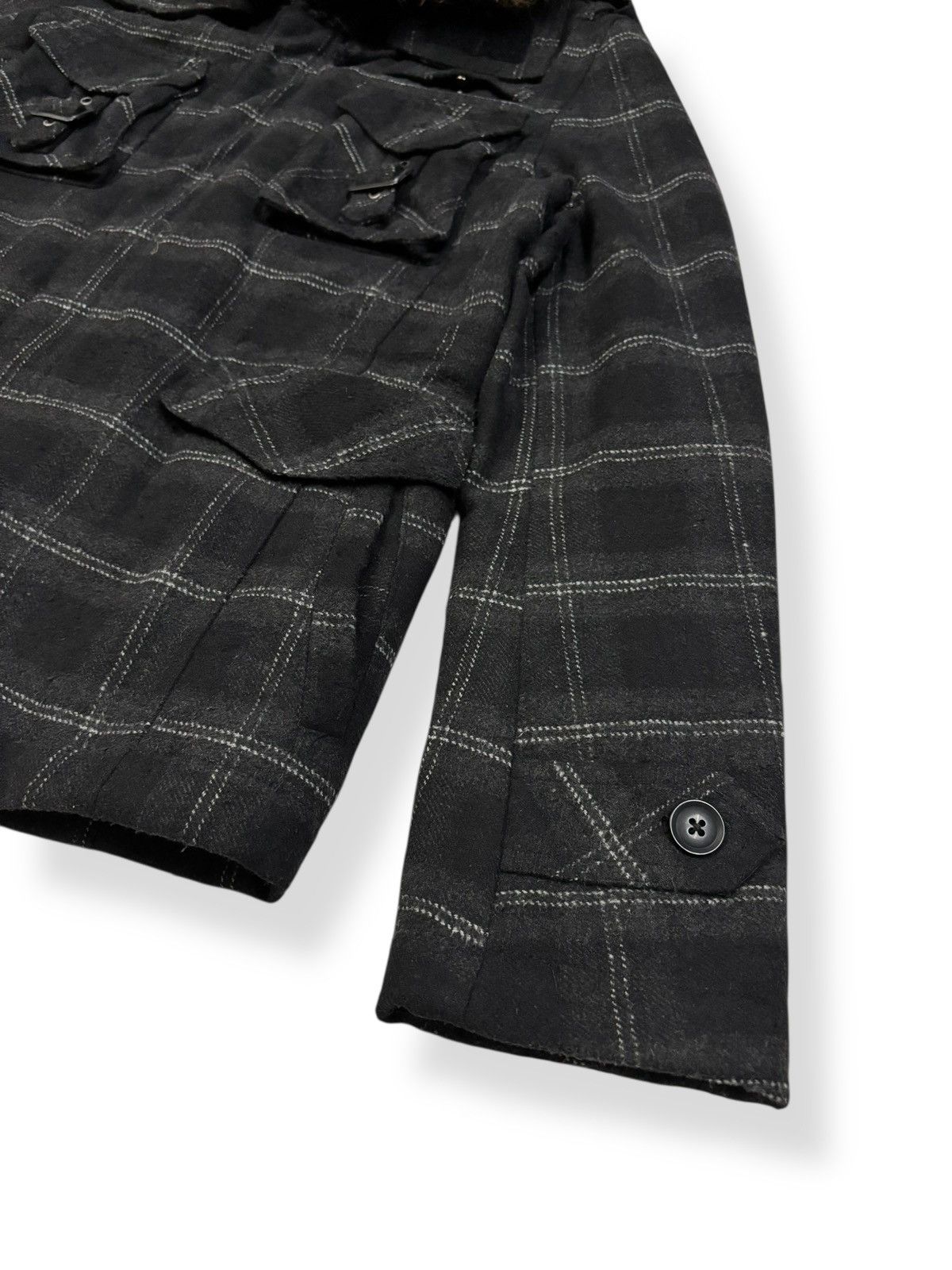 If Six Was Nine In The Attic Plaid Multi-pockets Faux Fur Hooded Punk Jacket Size US S / EU 44-46 / 1 - 12 Thumbnail