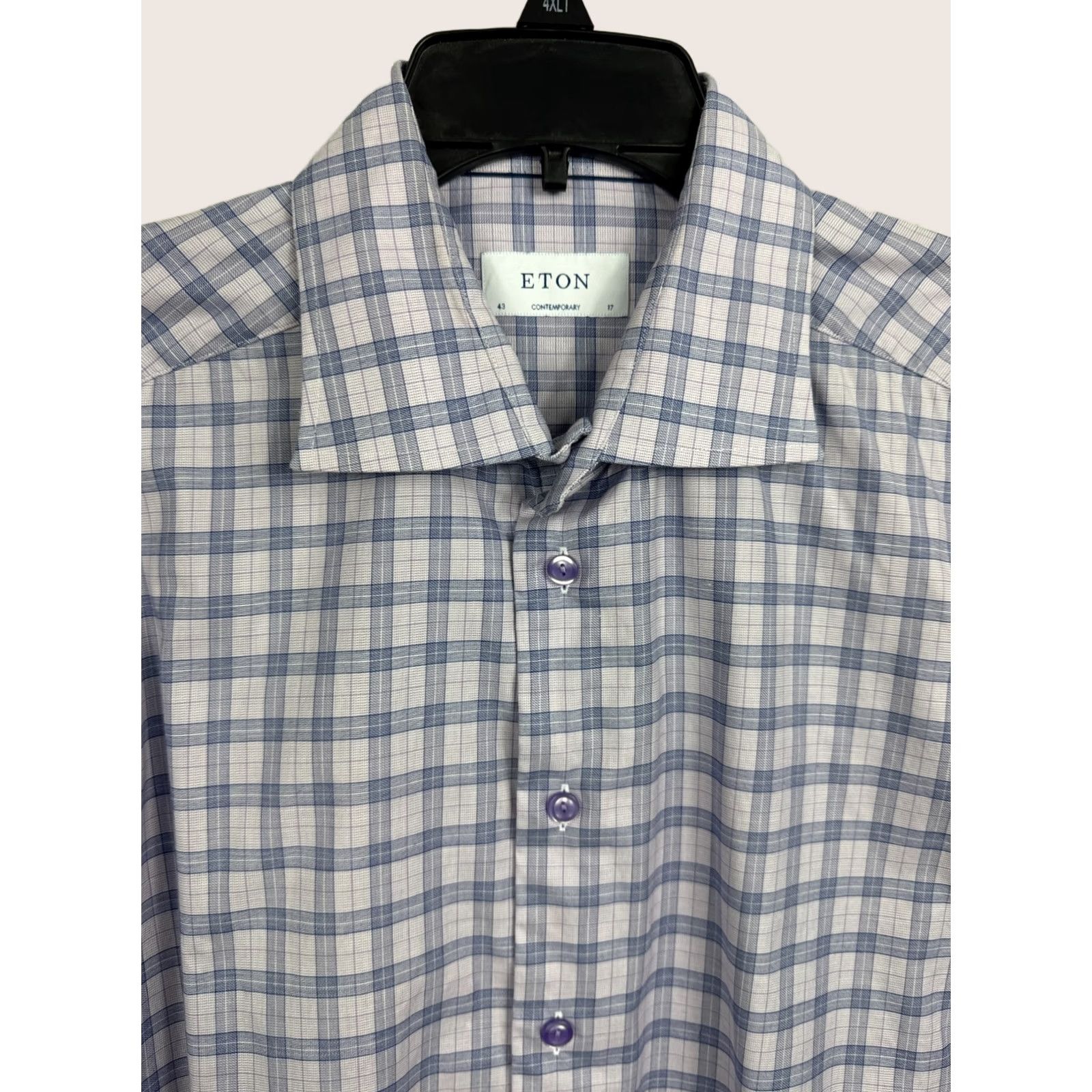 Eton Eton Contemporary Dress Shirt Mens 43-17 L/S Blue Pink Check Designer Button Up Size 46R - 1 Thumbnail
